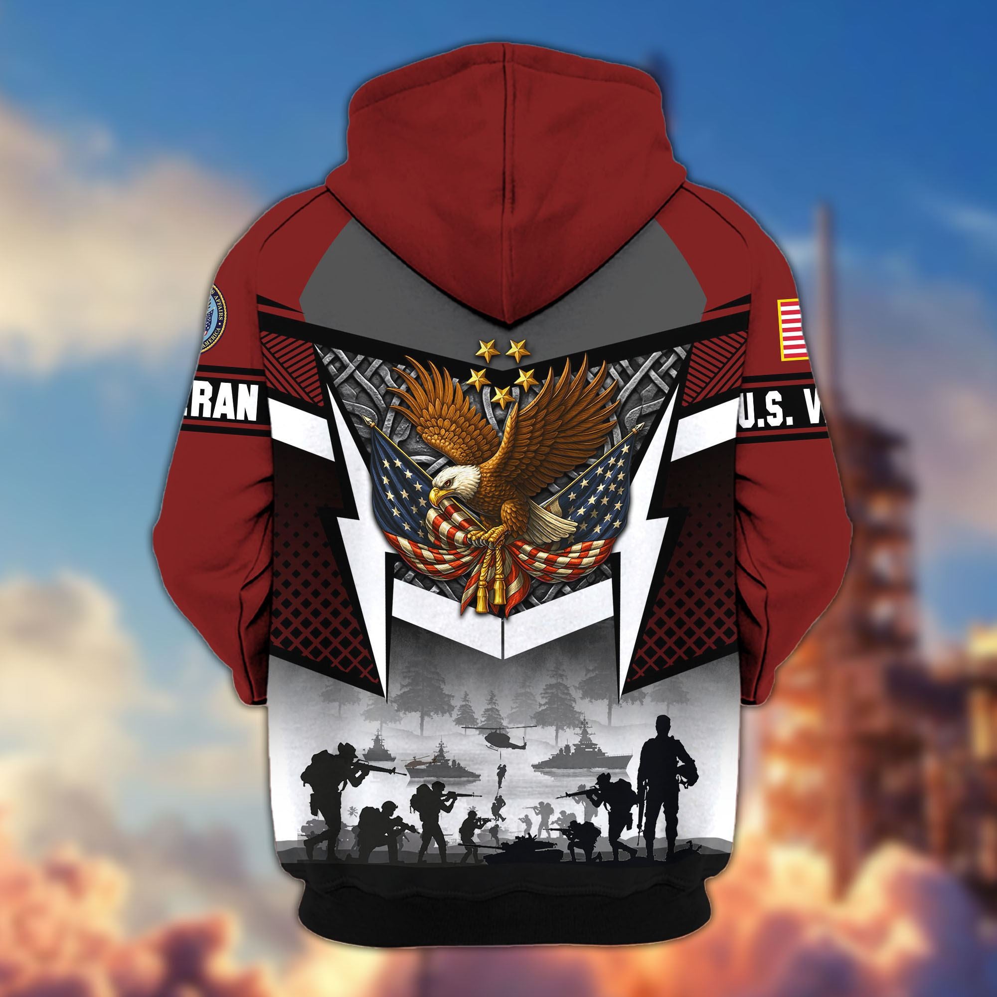 Premium US Veterans Zip Hoodie, Gifts For US Veterans, Gifts On Father's Day, Veterans Day.