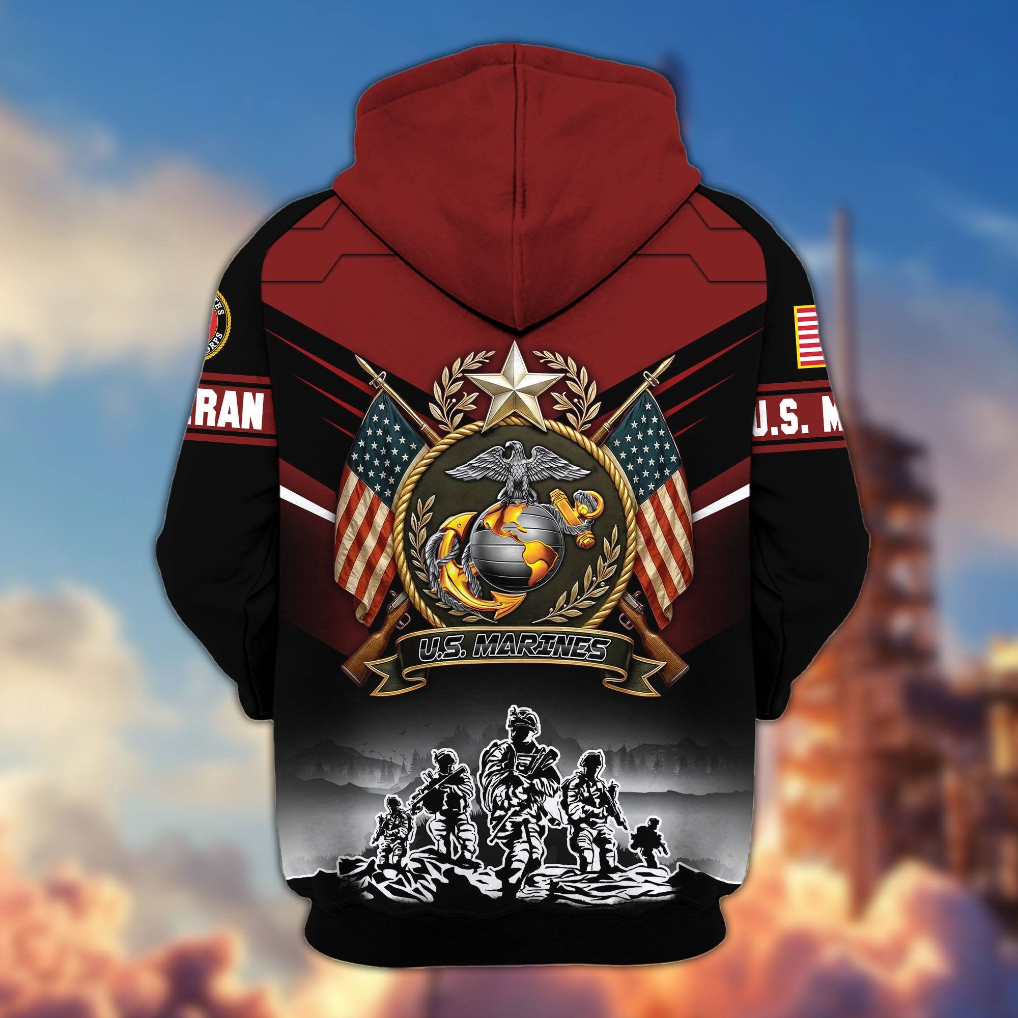 Premium US Veterans Zip Hoodie, Gifts For US Veterans, Gifts On Father's Day, Veterans Day.