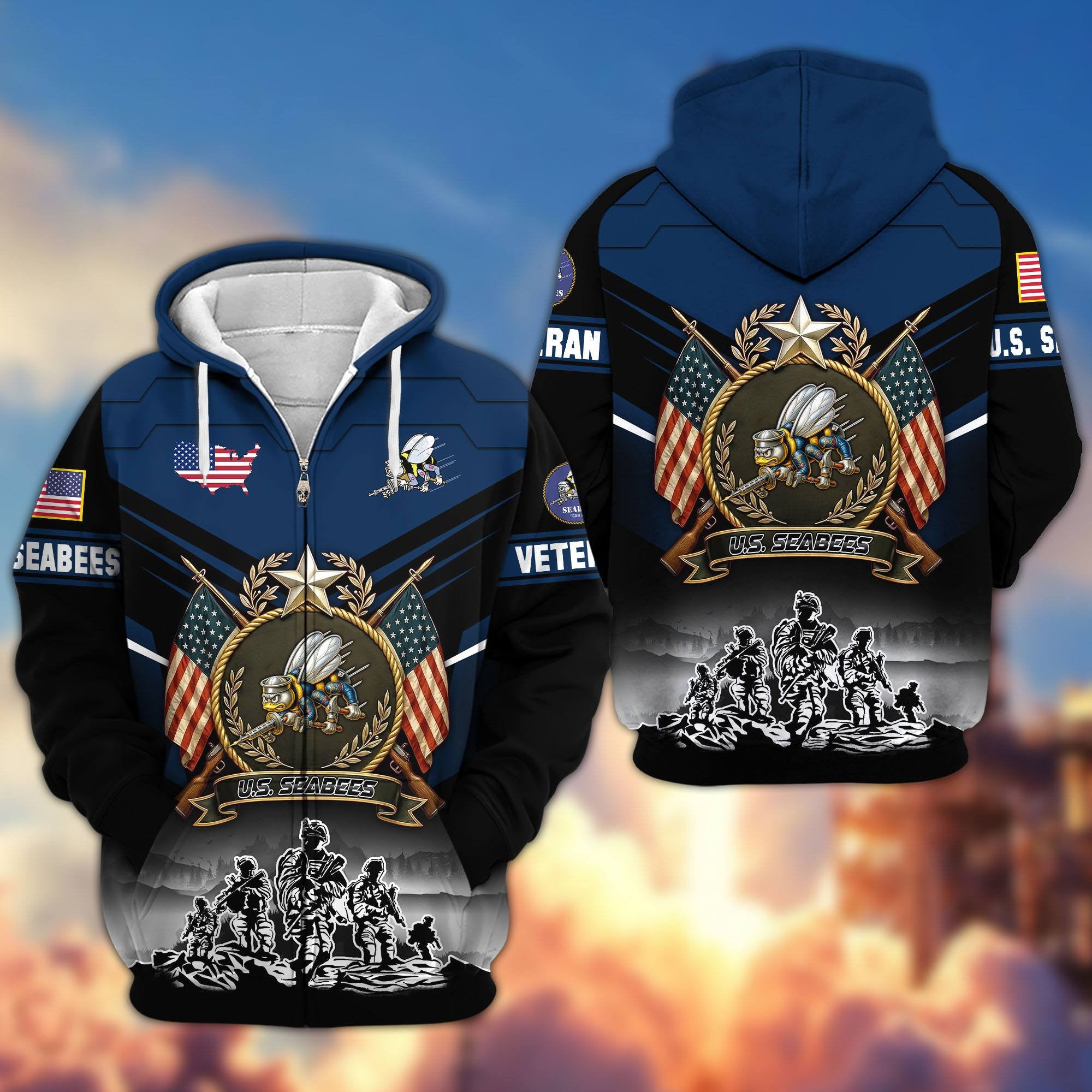 Premium US Veterans Zip Hoodie, Gifts For US Veterans, Gifts On Father's Day, Veterans Day.