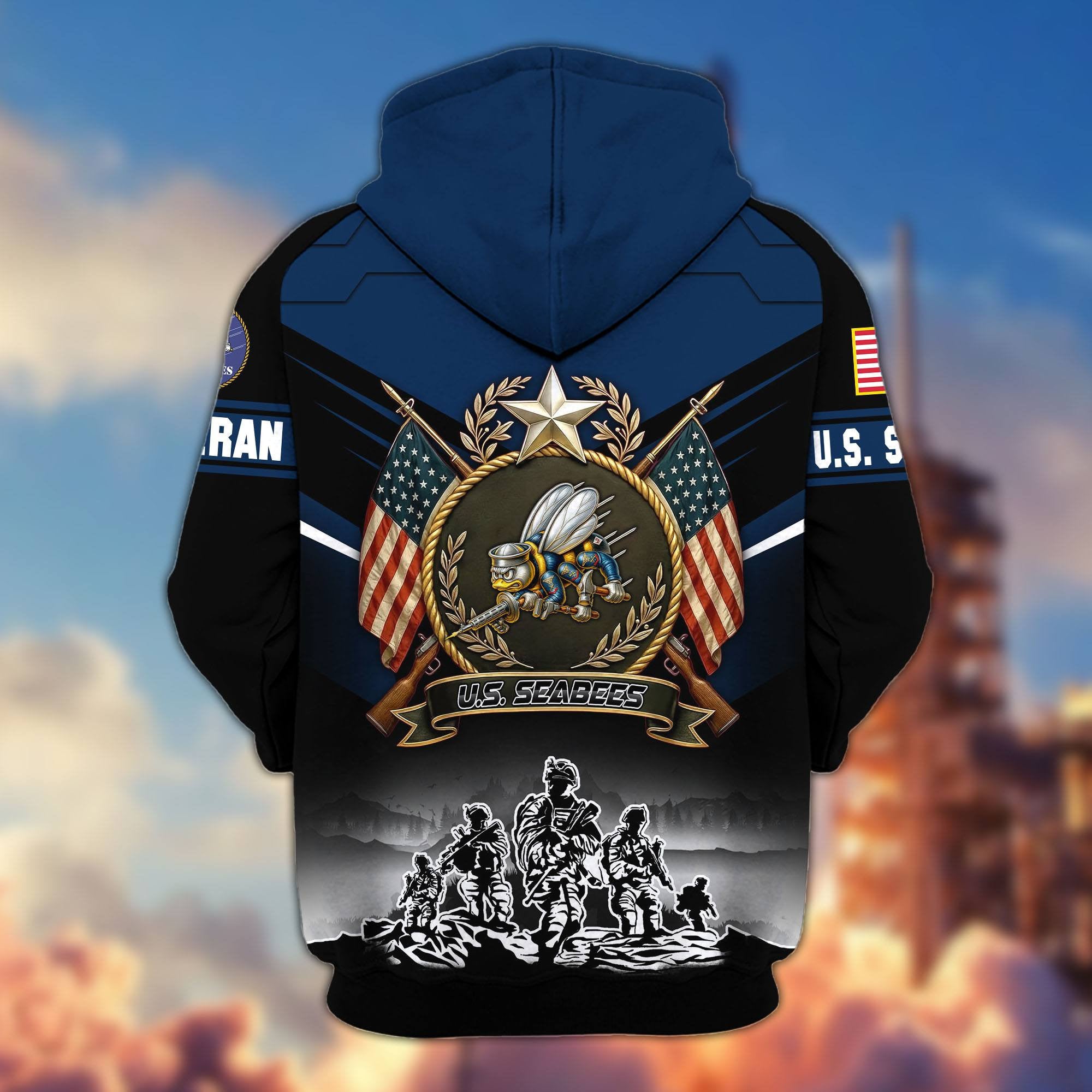 Premium US Veterans Zip Hoodie, Gifts For US Veterans, Gifts On Father's Day, Veterans Day.