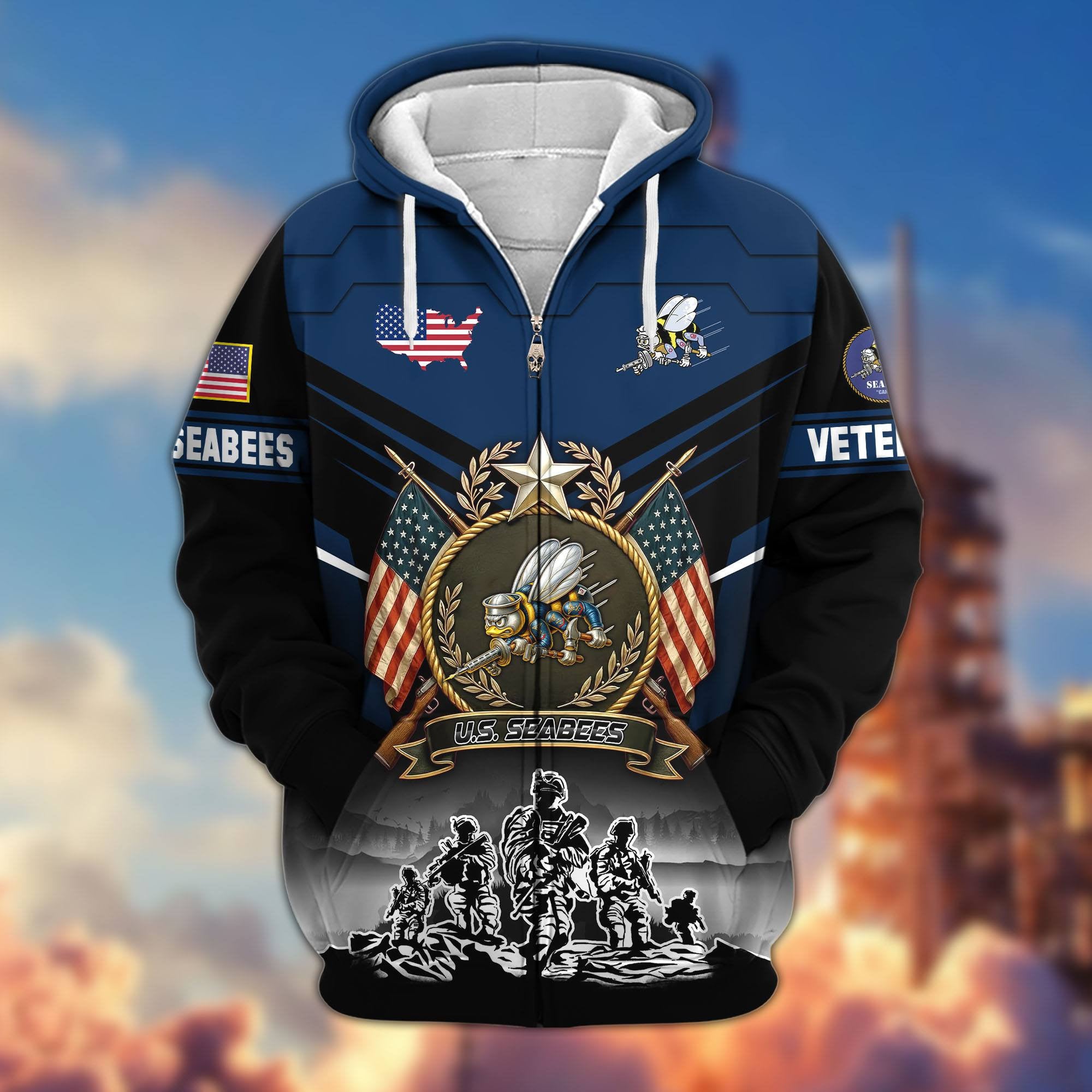 Premium US Veterans Zip Hoodie, Gifts For US Veterans, Gifts On Father's Day, Veterans Day.