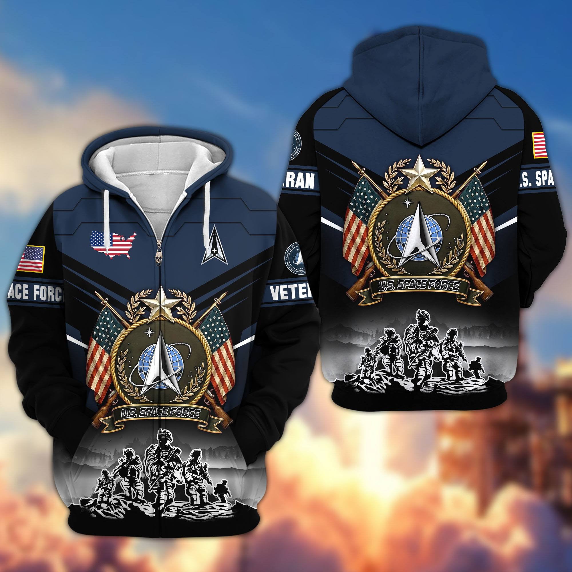 Premium US Veterans Zip Hoodie, Gifts For US Veterans, Gifts On Father's Day, Veterans Day.