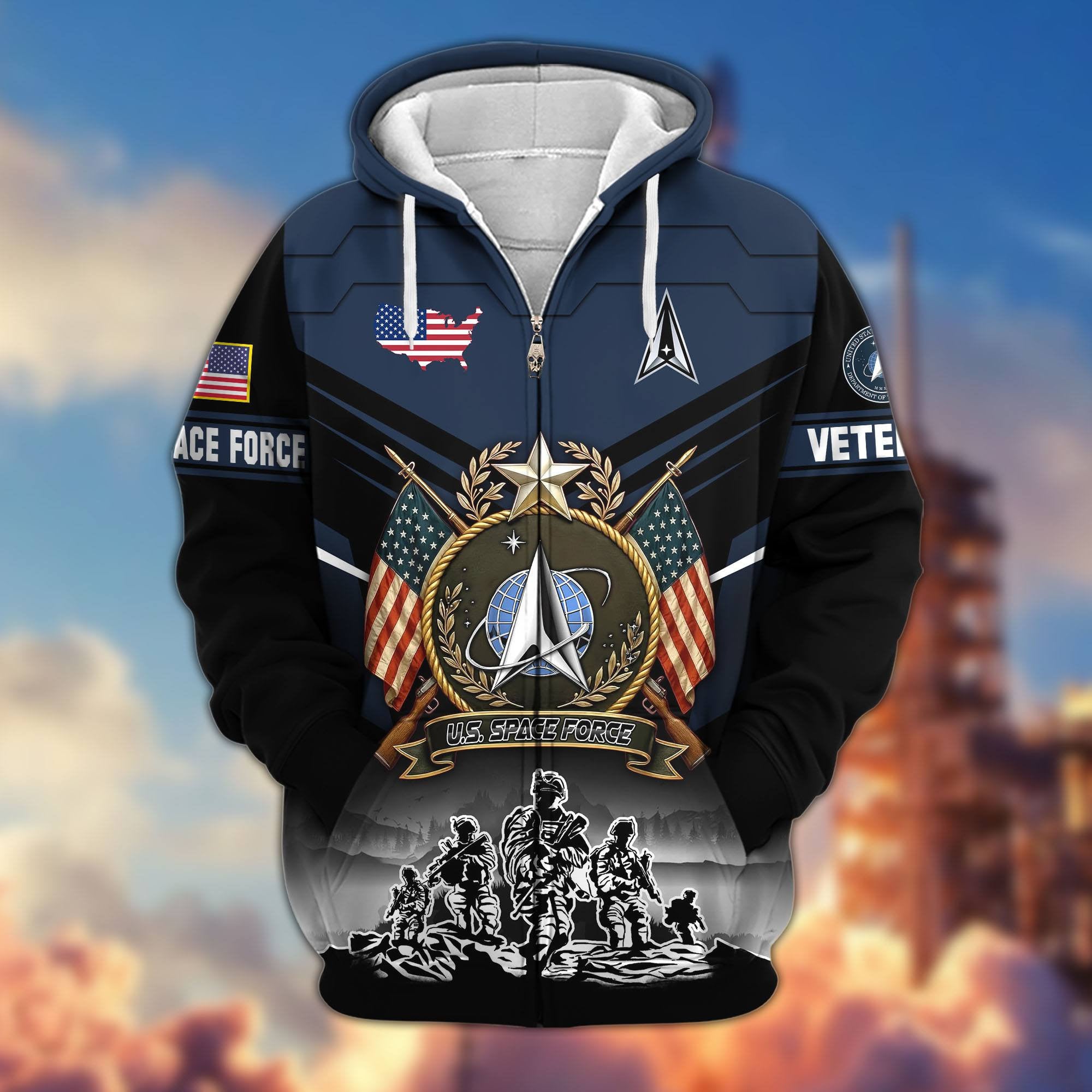 Premium US Veterans Zip Hoodie, Gifts For US Veterans, Gifts On Father's Day, Veterans Day.