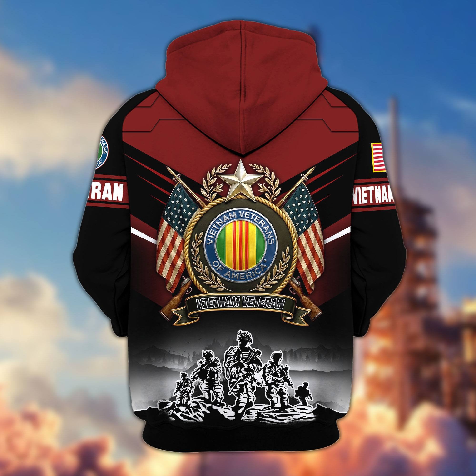 Premium US Veterans Zip Hoodie, Gifts For US Veterans, Gifts On Father's Day, Veterans Day.