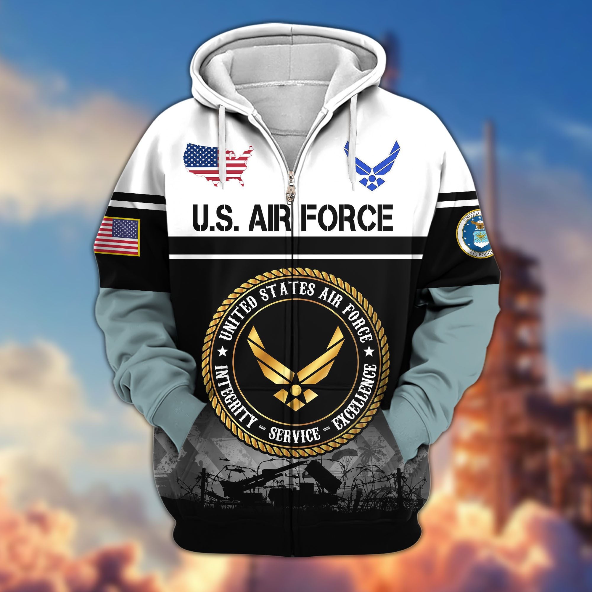 Premium US Veterans Zip Hoodie, Gifts For US Veterans, Gifts On Father's Day, Veterans Day.