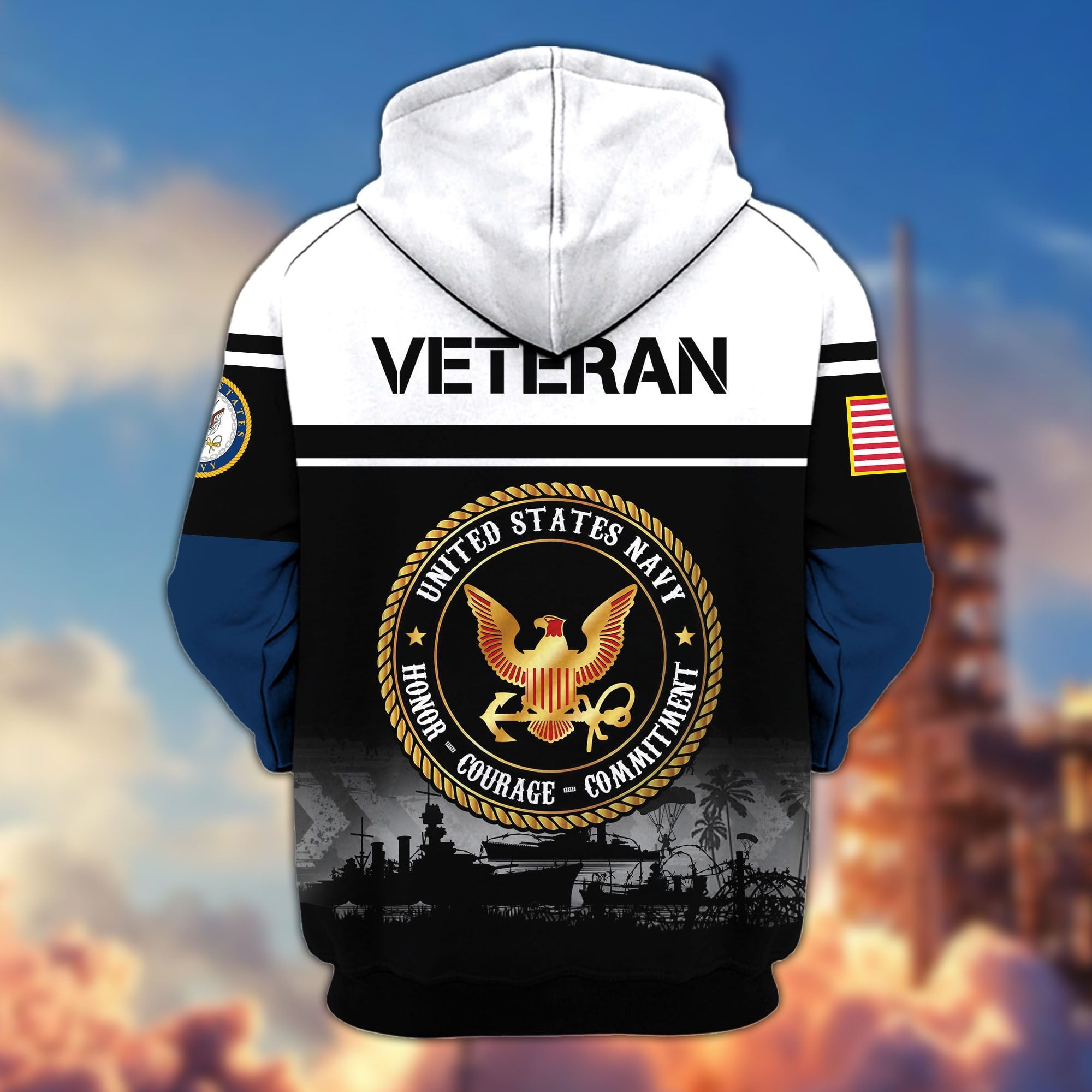 Premium US Veterans Zip Hoodie, Gifts For US Veterans, Gifts On Father's Day, Veterans Day.