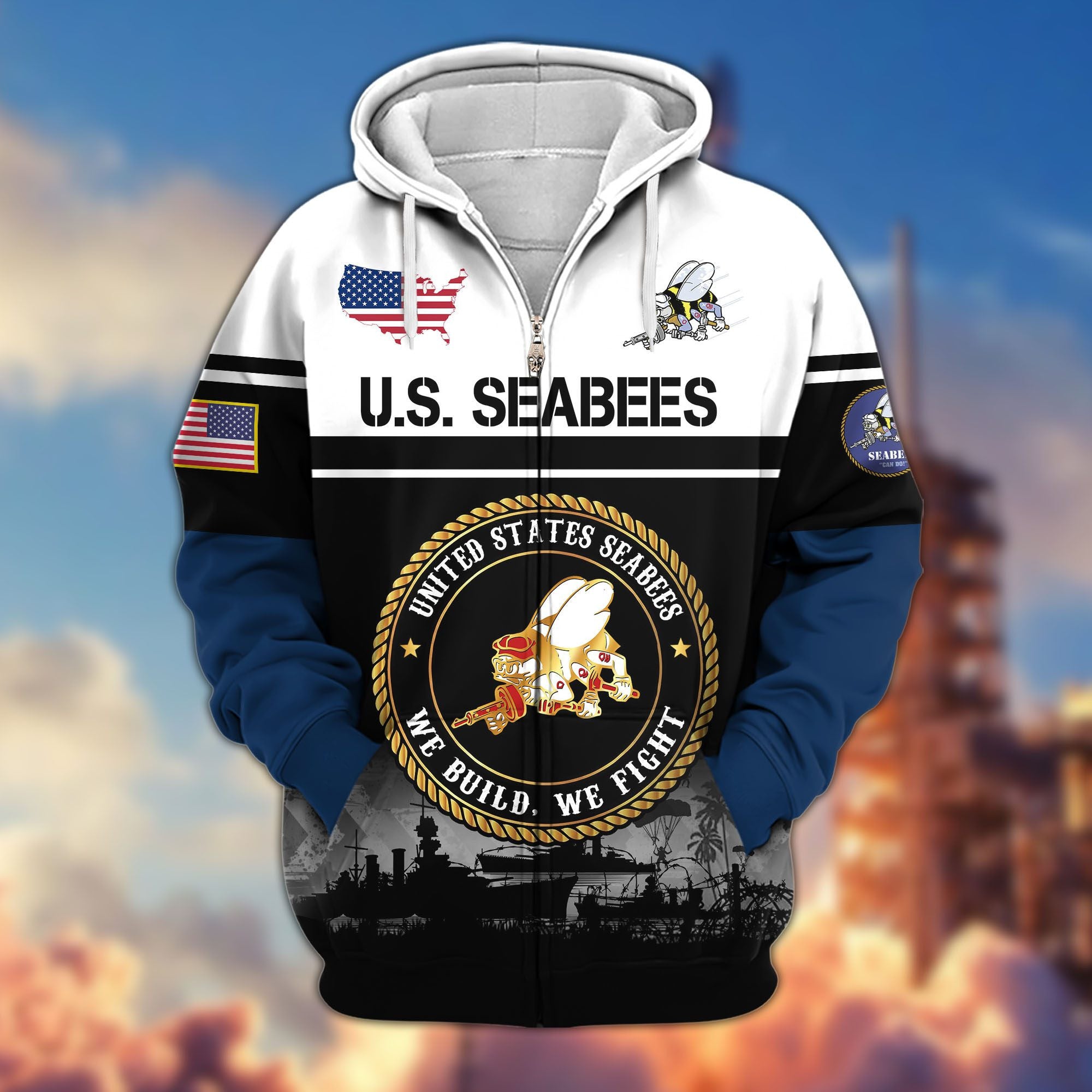 Premium US Veterans Zip Hoodie, Gifts For US Veterans, Gifts On Father's Day, Veterans Day.