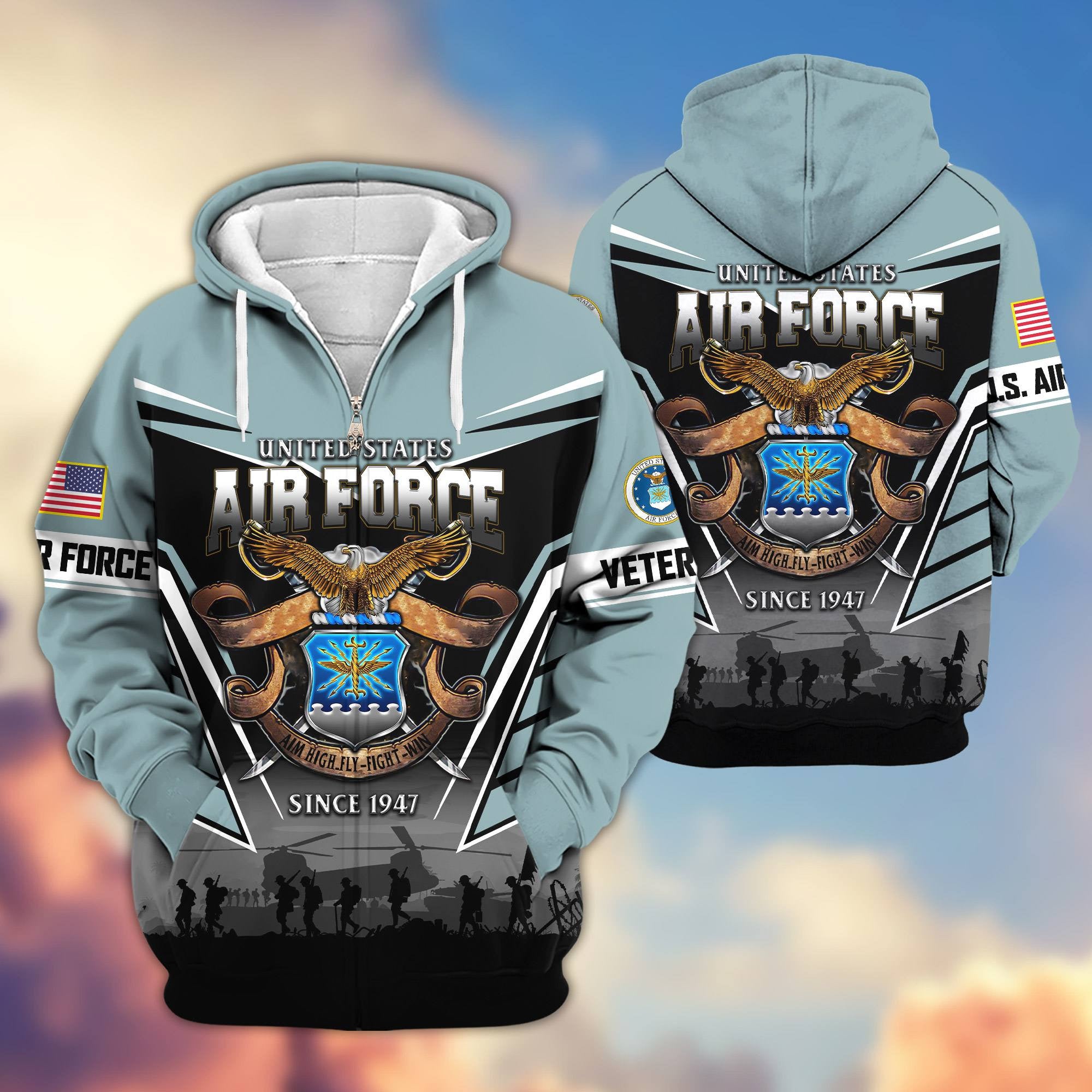 Premium US Veterans Zip Hoodie, Gifts For US Veterans, Gifts On Father's Day, Veterans Day.
