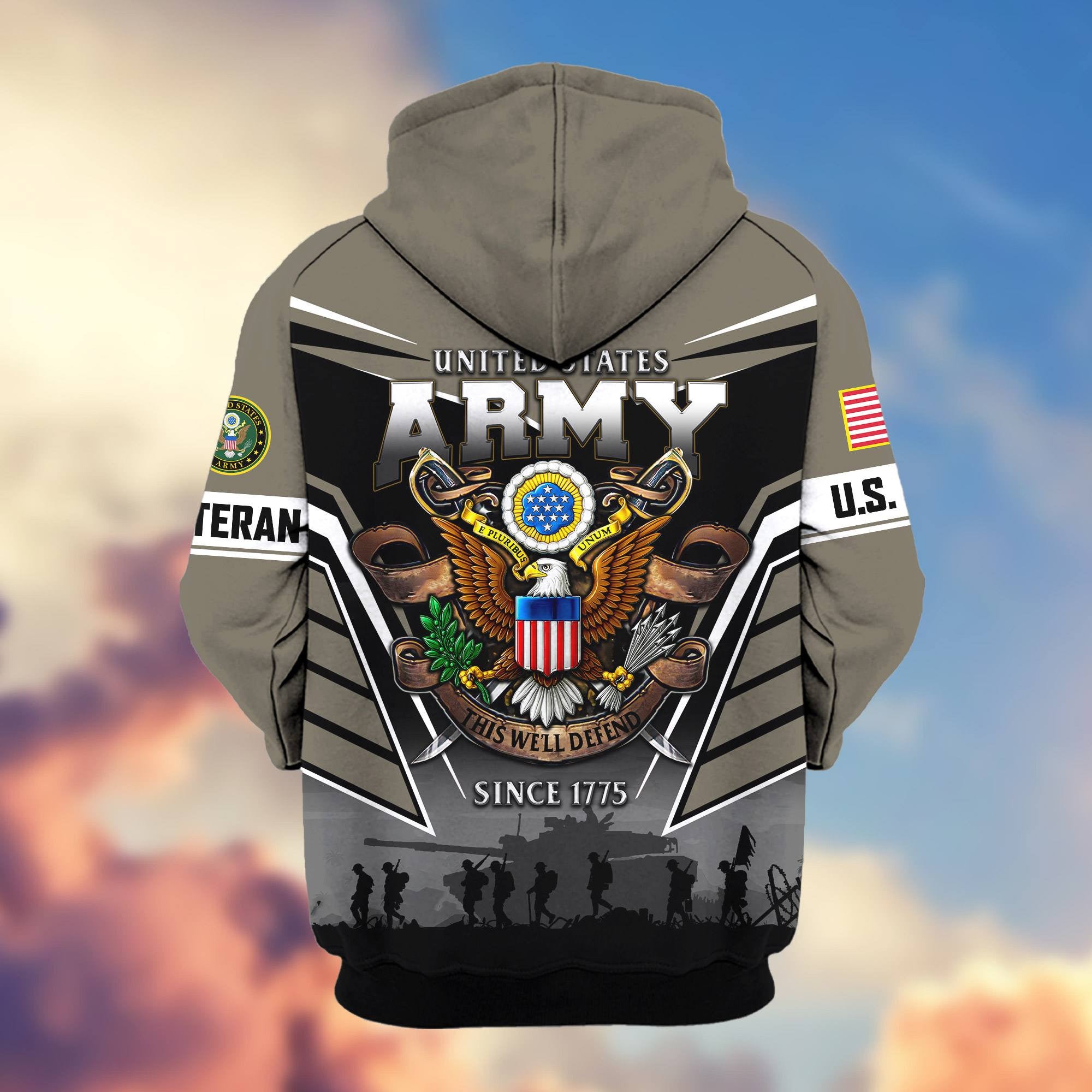 Premium US Veterans Zip Hoodie, Gifts For US Veterans, Gifts On Father's Day, Veterans Day.