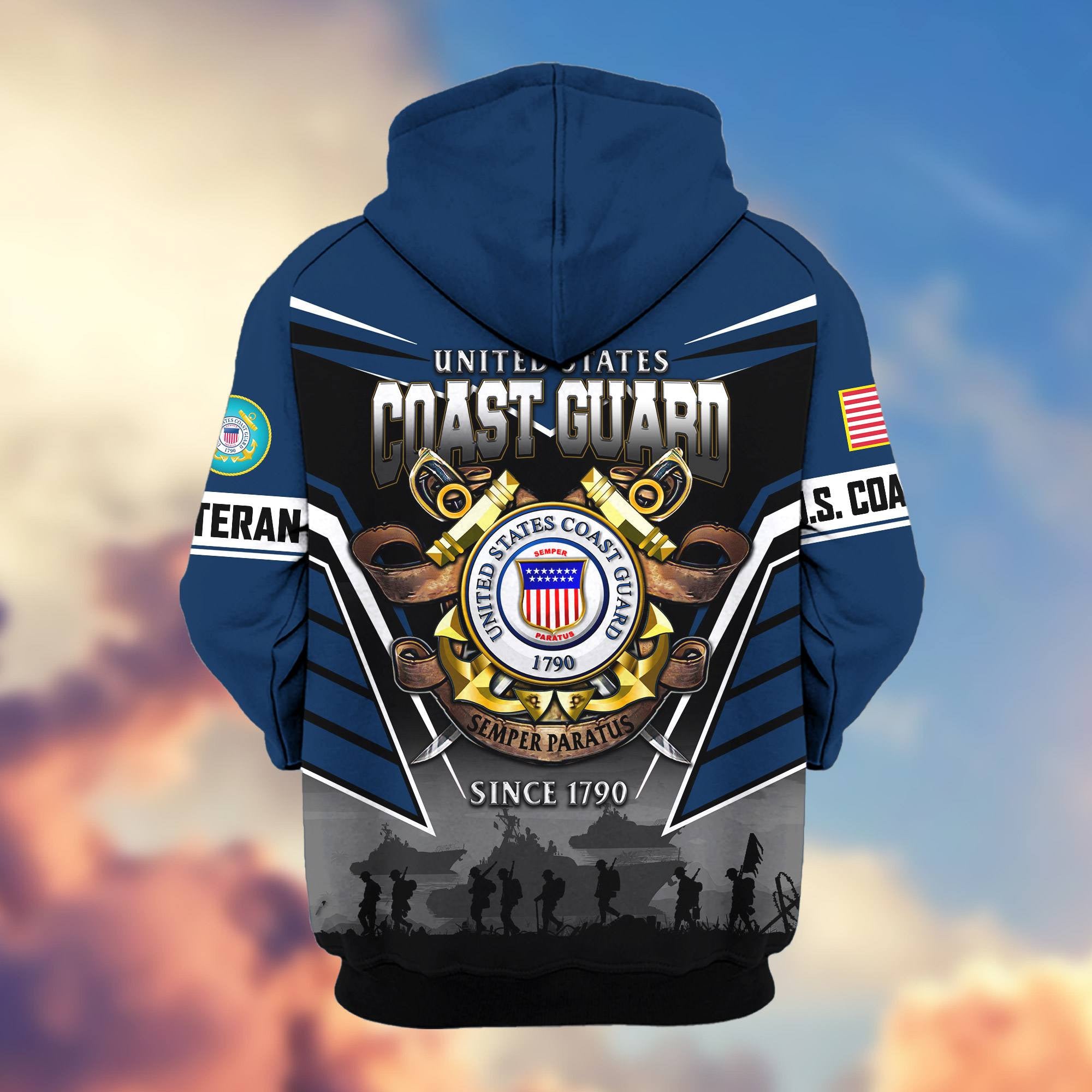 Premium US Veterans Zip Hoodie, Gifts For US Veterans, Gifts On Father's Day, Veterans Day.