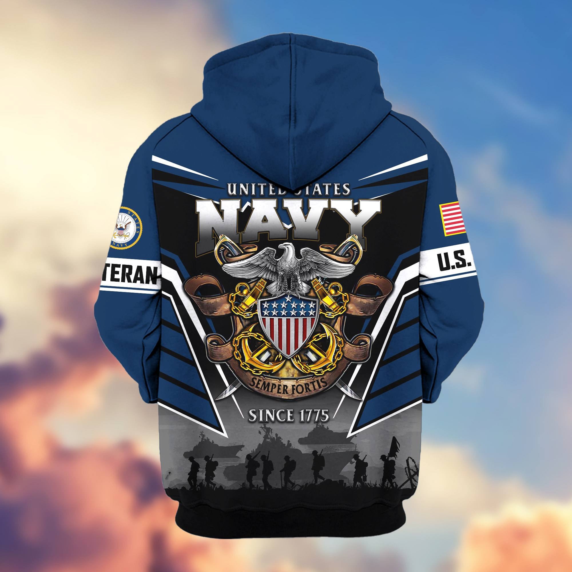 Premium US Veterans Zip Hoodie, Gifts For US Veterans, Gifts On Father's Day, Veterans Day.