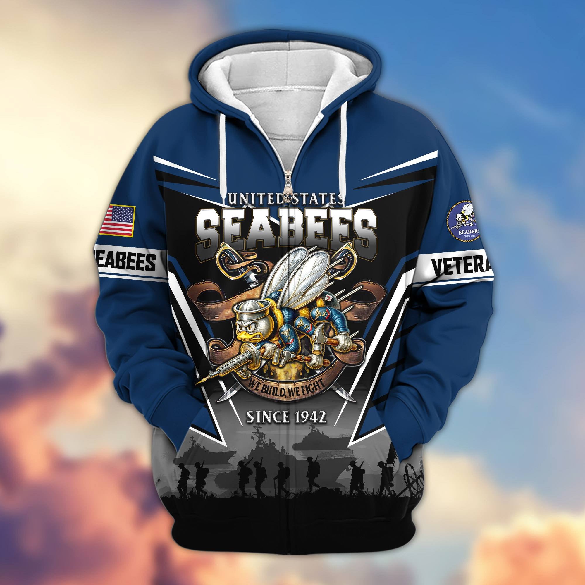 Premium US Veterans Zip Hoodie, Gifts For US Veterans, Gifts On Father's Day, Veterans Day.