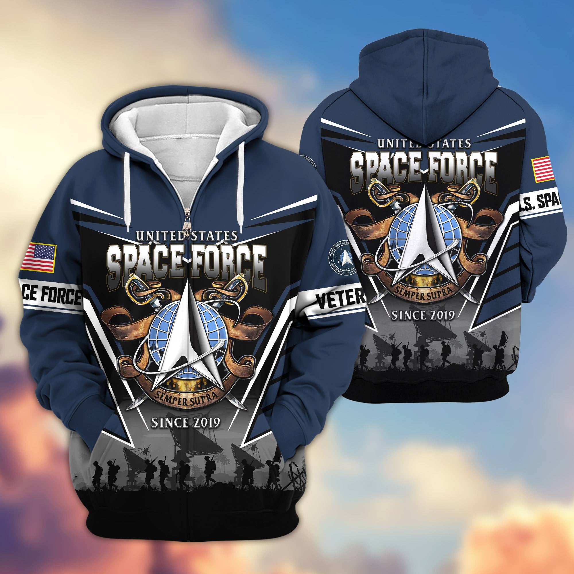 Premium US Veterans Zip Hoodie, Gifts For US Veterans, Gifts On Father's Day, Veterans Day.
