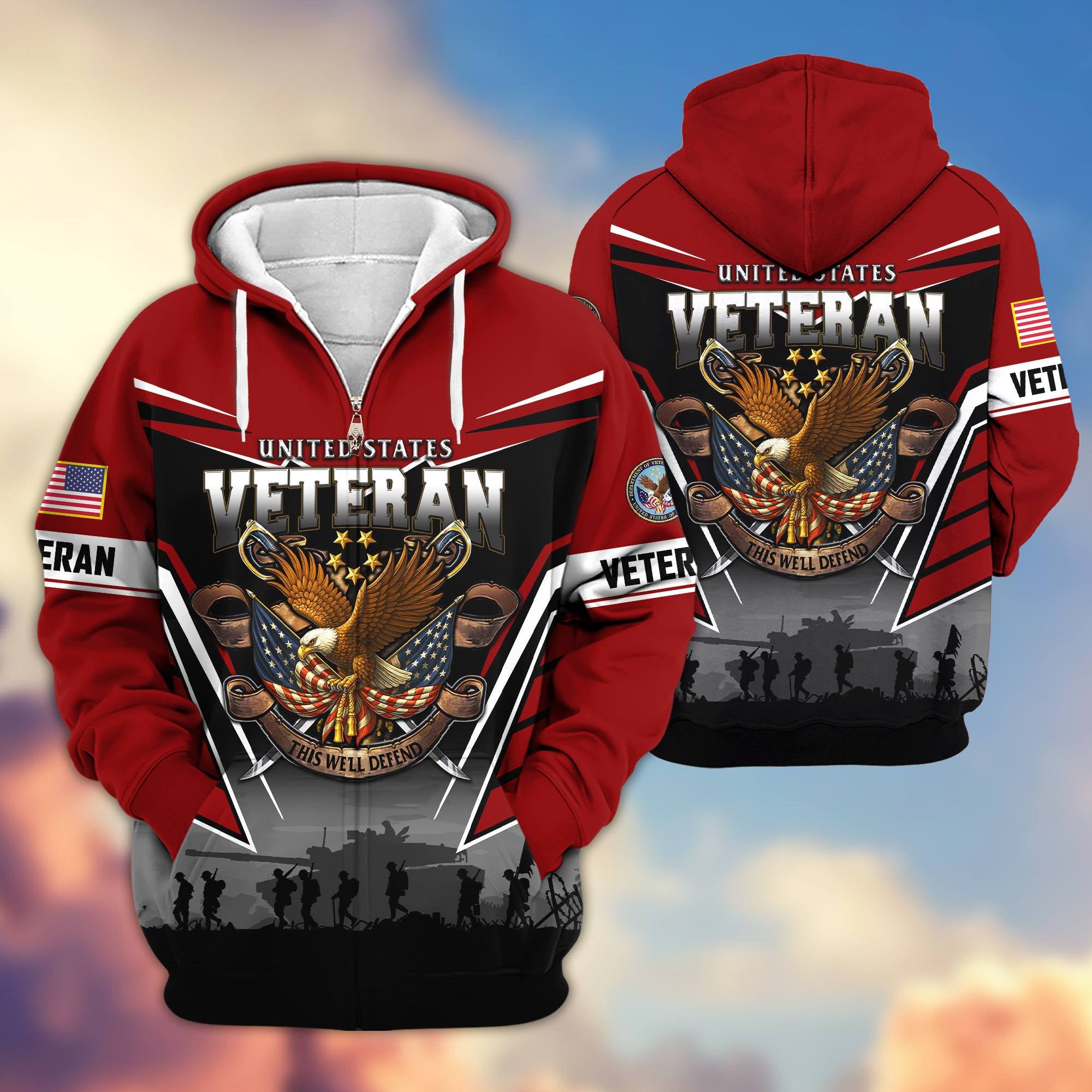 Premium US Veterans Zip Hoodie, Gifts For US Veterans, Gifts On Father's Day, Veterans Day.