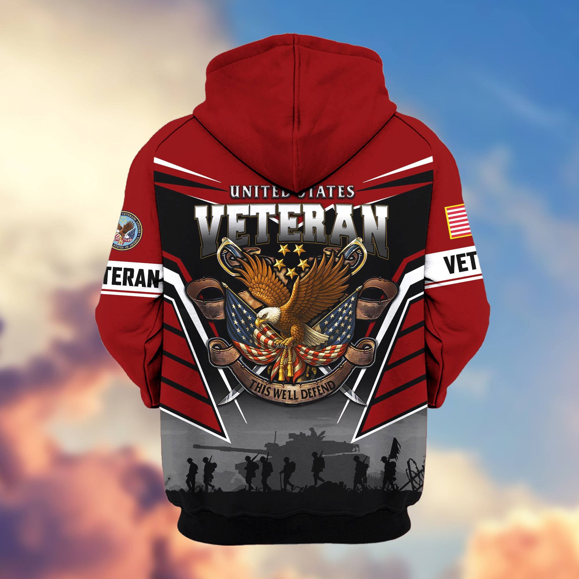 Premium US Veterans Zip Hoodie, Gifts For US Veterans, Gifts On Father's Day, Veterans Day.