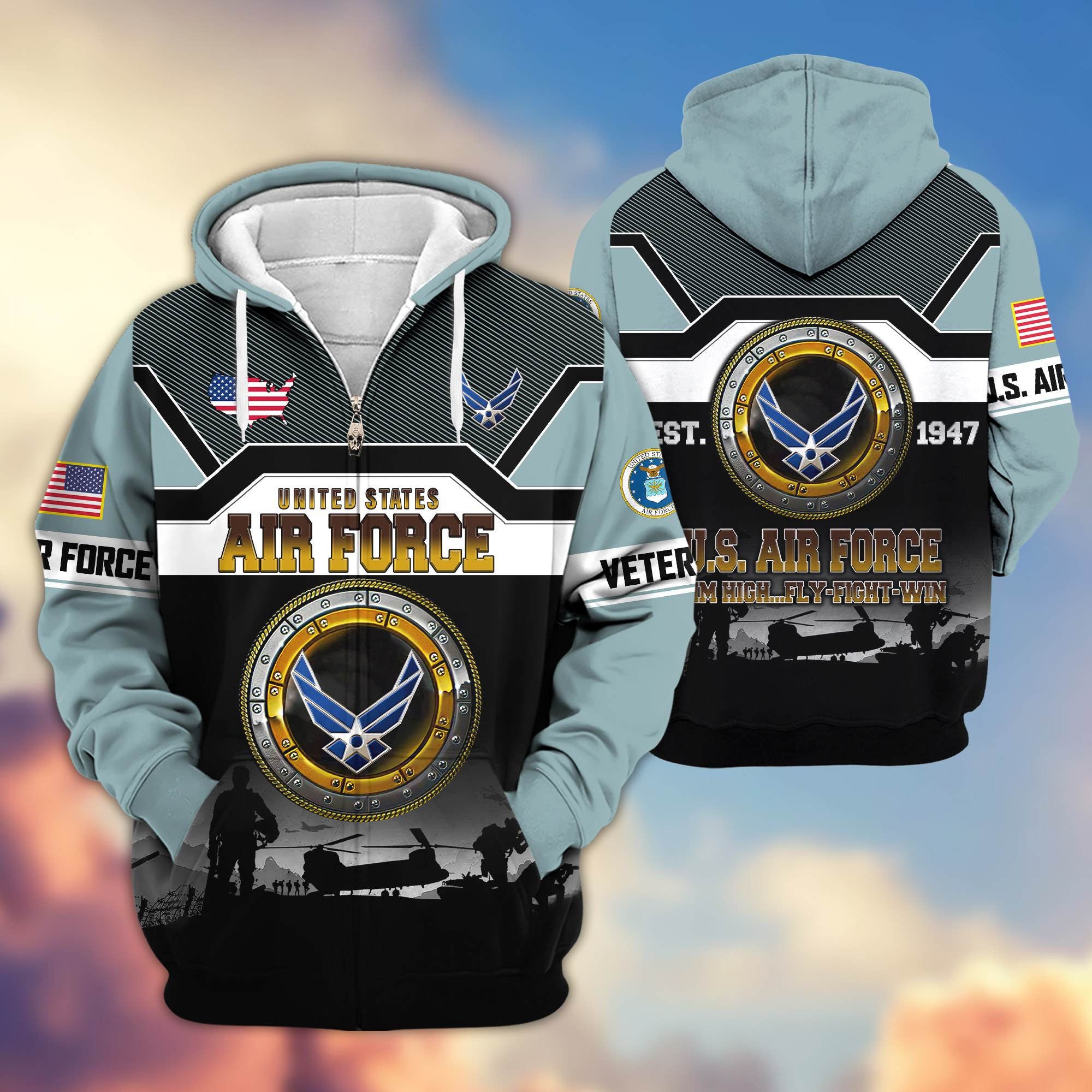 Premium US Veterans Zip Hoodie, Gifts For US Veterans, Gifts On Father's Day, Veterans Day.