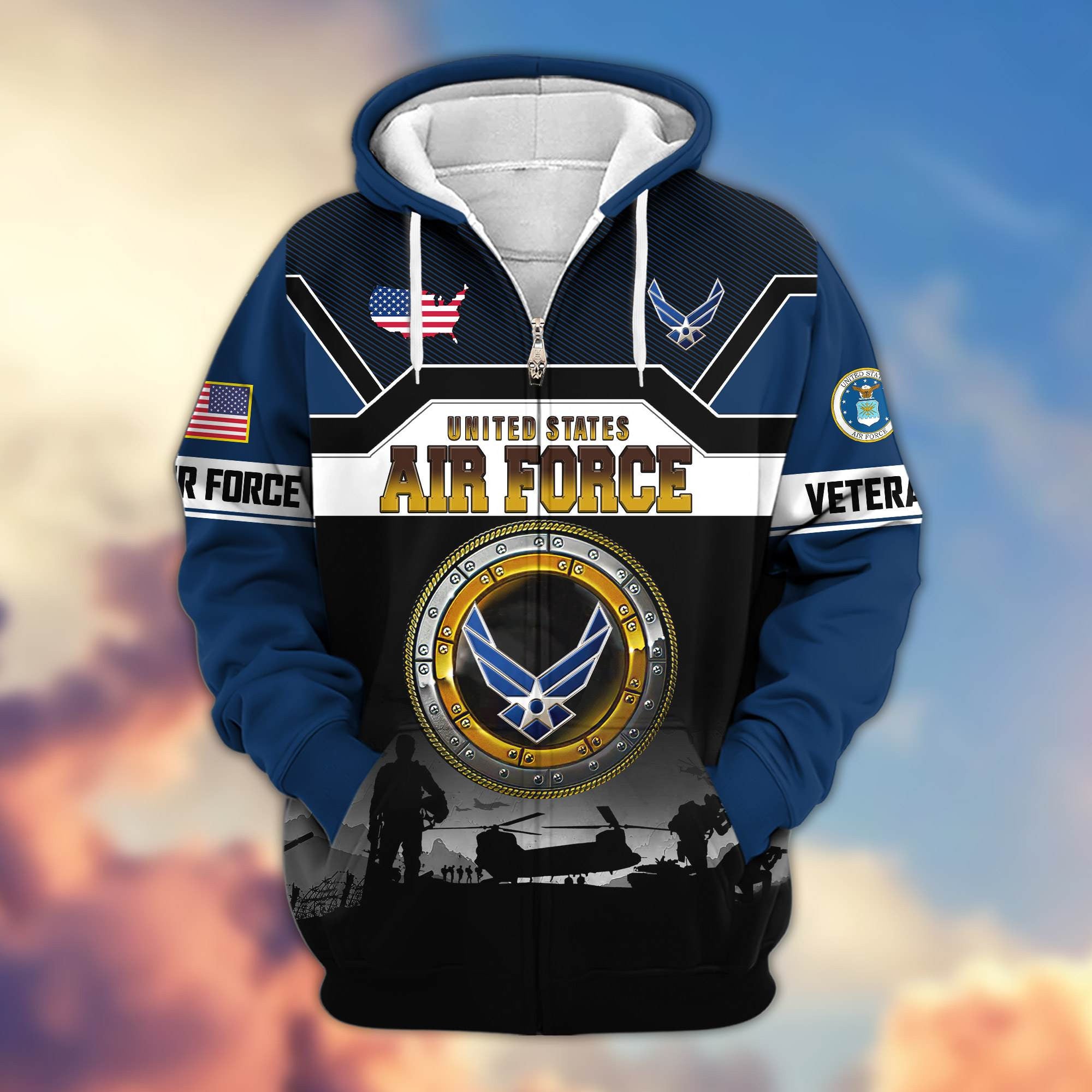 Premium US Veterans Zip Hoodie, Gifts For US Veterans, Gifts On Father's Day, Veterans Day.