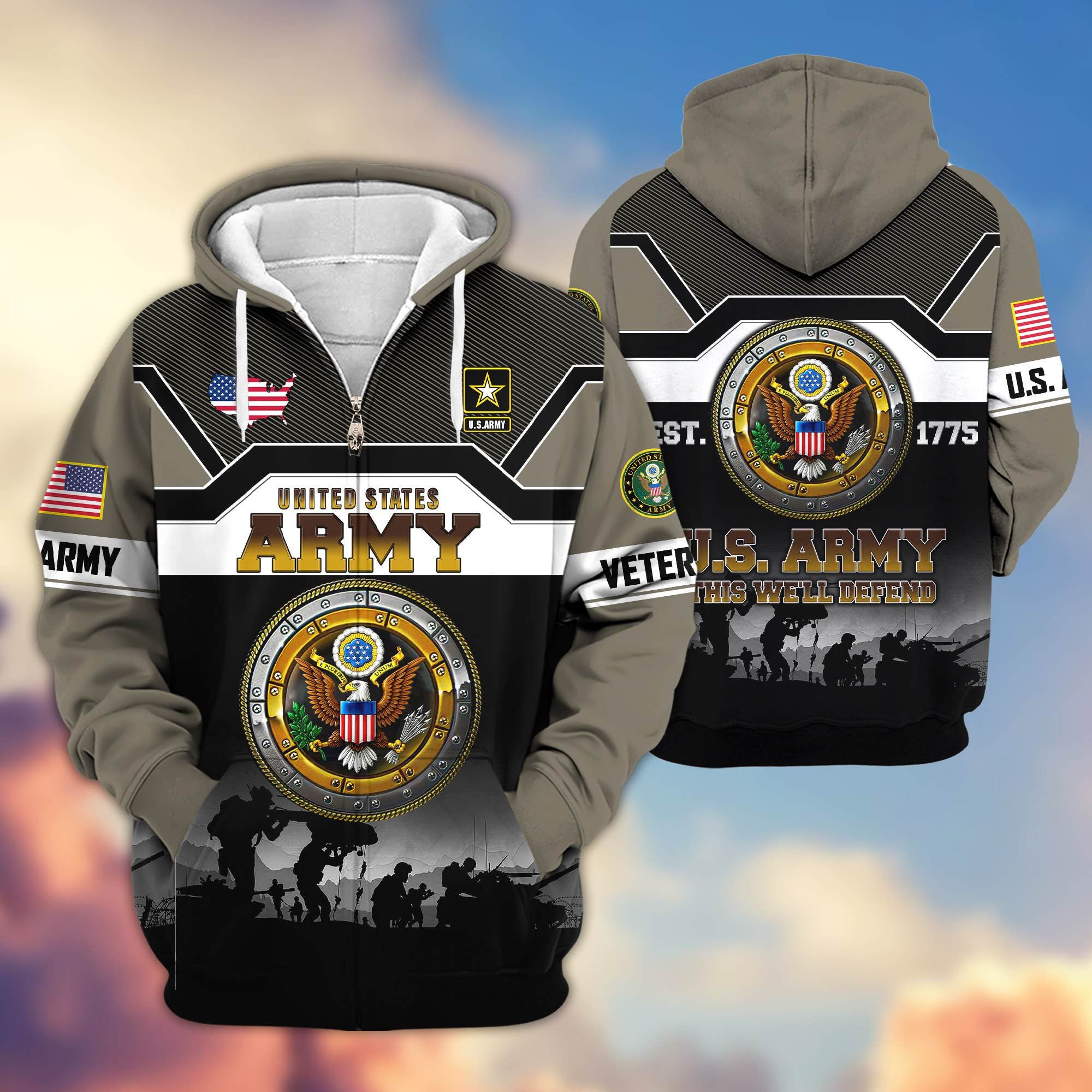 Premium US Veterans Zip Hoodie, Gifts For US Veterans, Gifts On Father's Day, Veterans Day.
