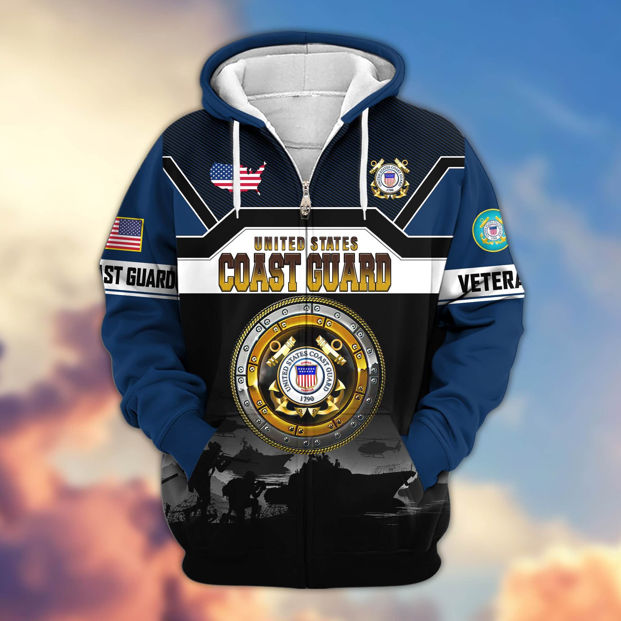 Premium US Veterans Zip Hoodie, Gifts For US Veterans, Gifts On Father's Day, Veterans Day.
