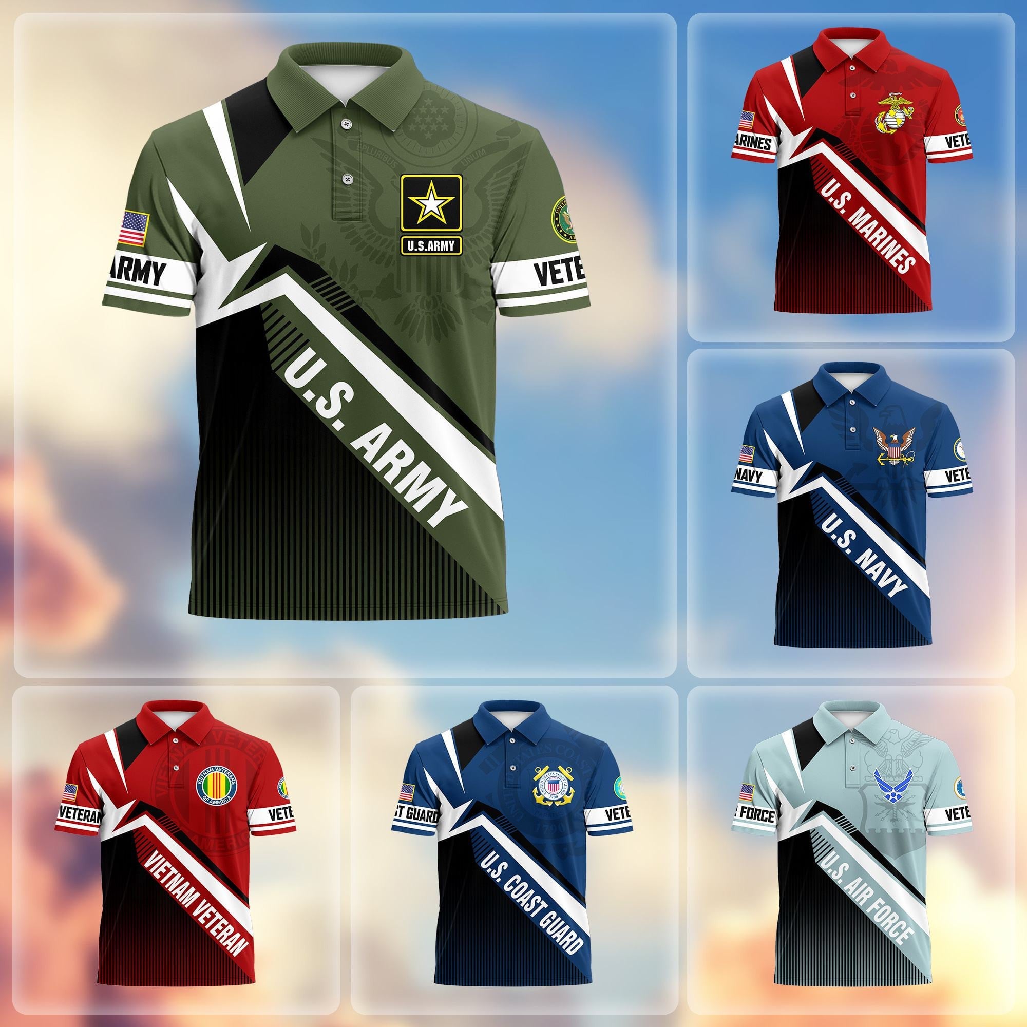 Premium US Veterans Polo Shirt, Gifts For US Veterans, Gifts On Father's Day, Veterans Day.