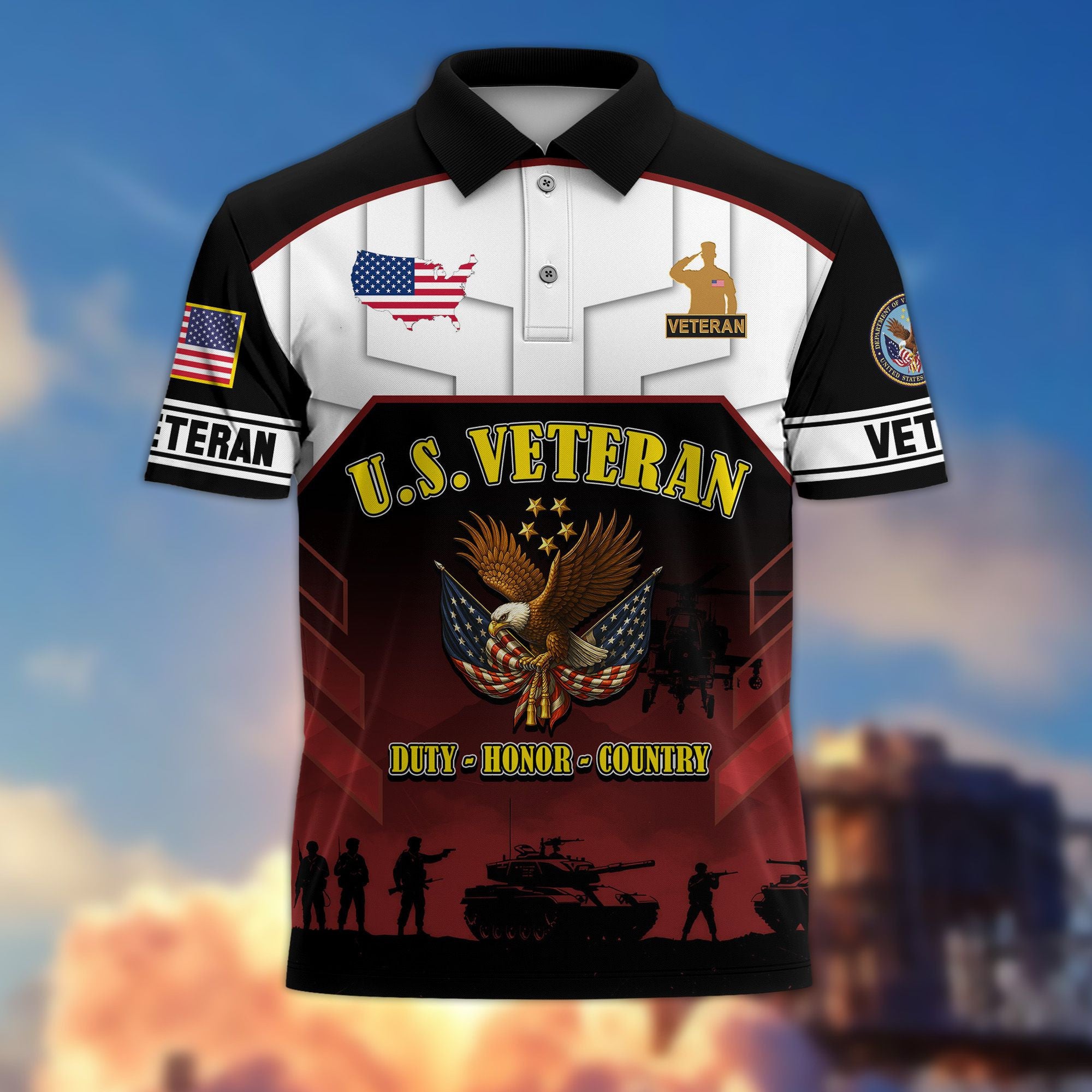 Premium US Veterans Polo Shirt, Gifts For US Veterans, Gifts On Father's Day, Veterans Day.