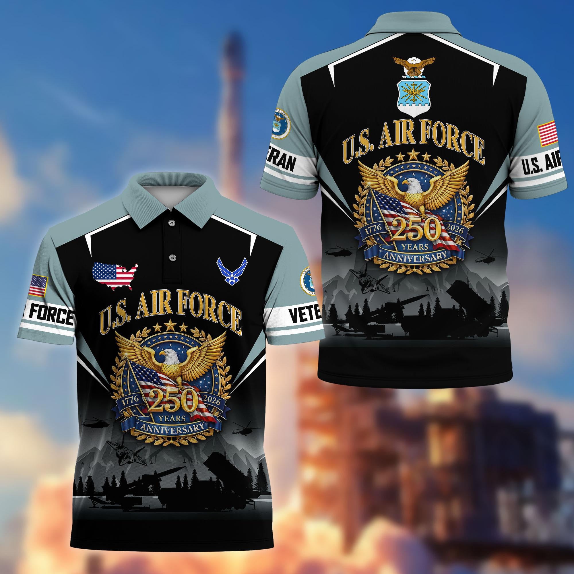 Premium America 250th Anniversary US Veteran Polo Shirt, Gifts for U.S. Veterans, Gifts for Independence Day, Veterans Day