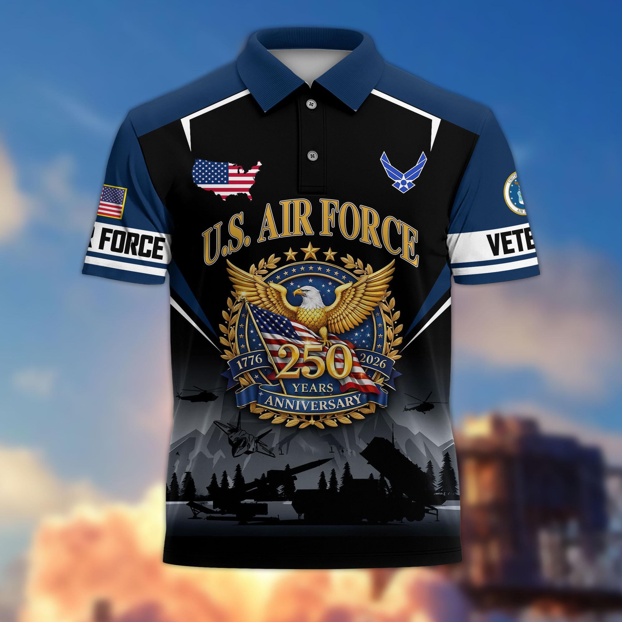 Premium America 250th Anniversary US Veteran Polo Shirt, Gifts for U.S. Veterans, Gifts for Independence Day, Veterans Day