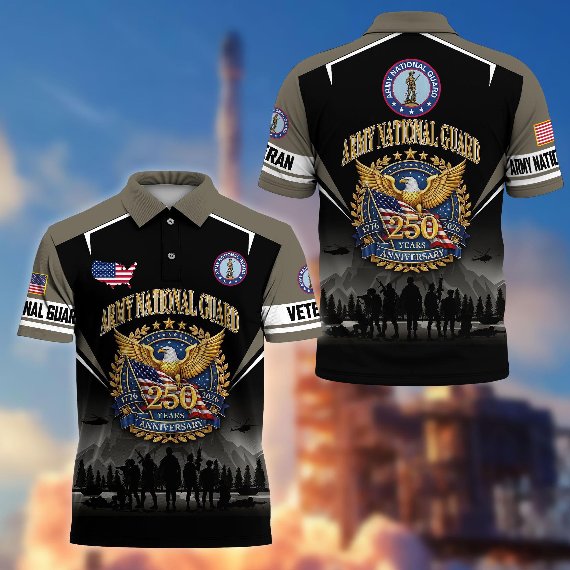 Premium America 250th Anniversary US Veteran Polo Shirt, Gifts for U.S. Veterans, Gifts for Independence Day, Veterans Day