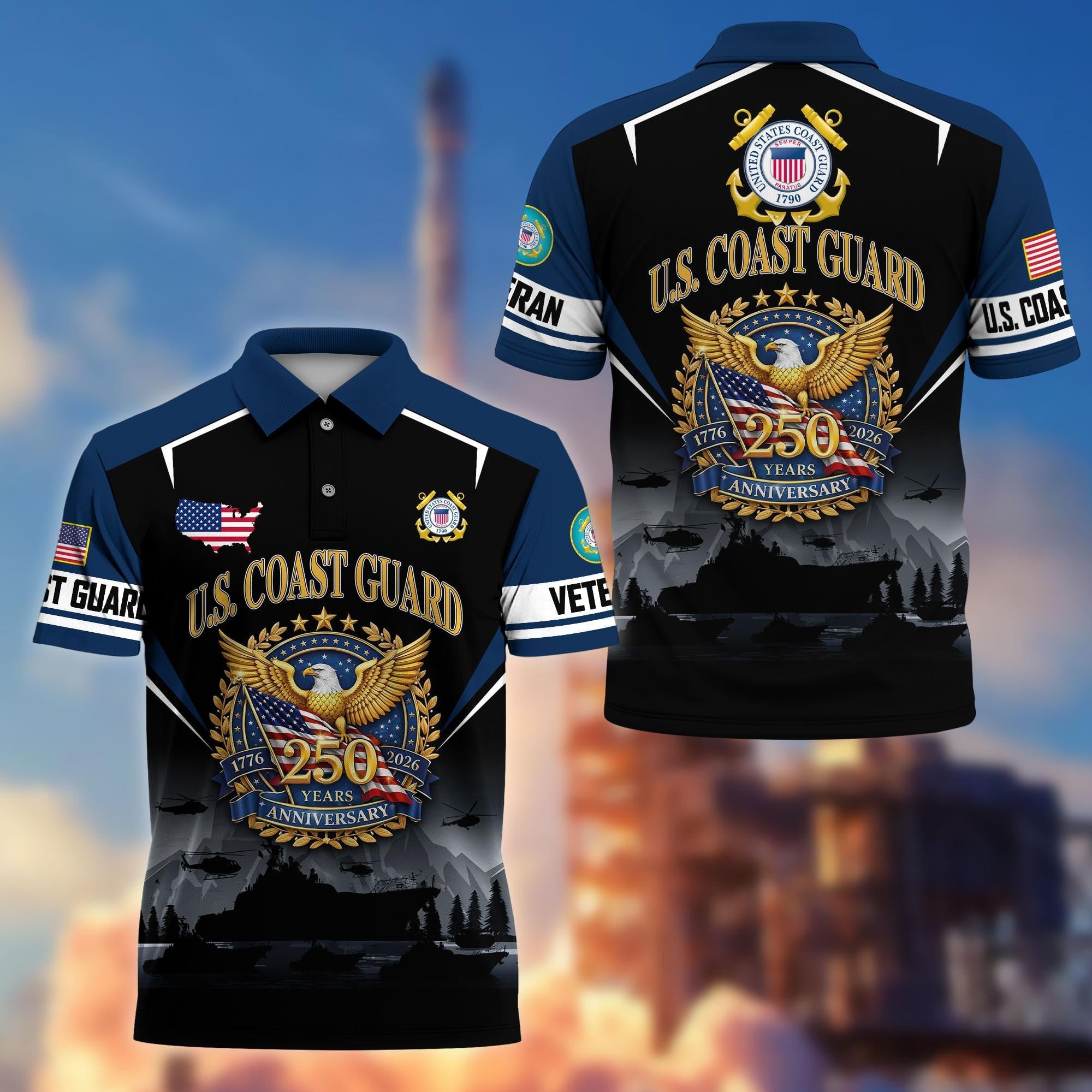 Premium America 250th Anniversary US Veteran Polo Shirt, Gifts for U.S. Veterans, Gifts for Independence Day, Veterans Day