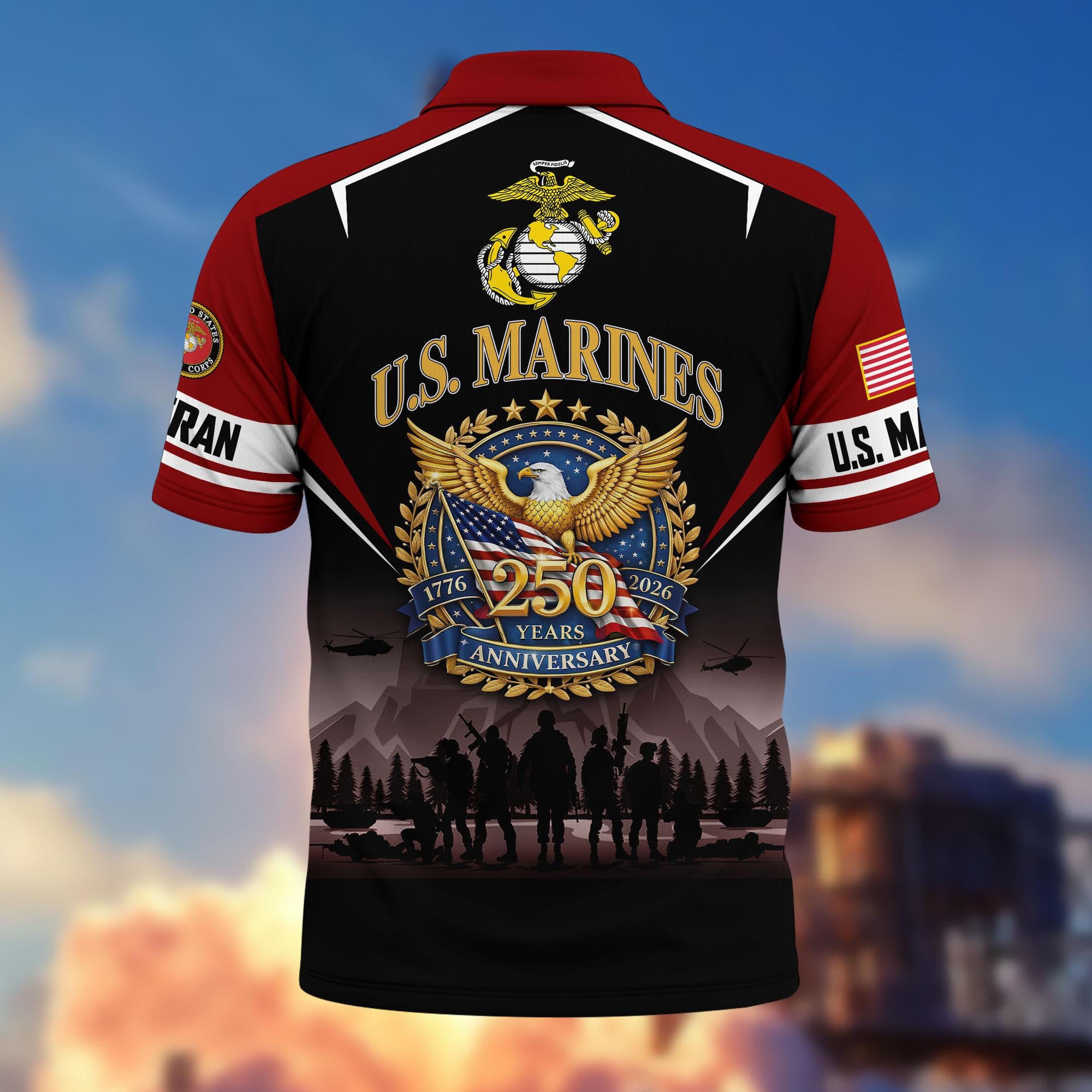Premium America 250th Anniversary US Veteran Polo Shirt, Gifts for U.S. Veterans, Gifts for Independence Day, Veterans Day