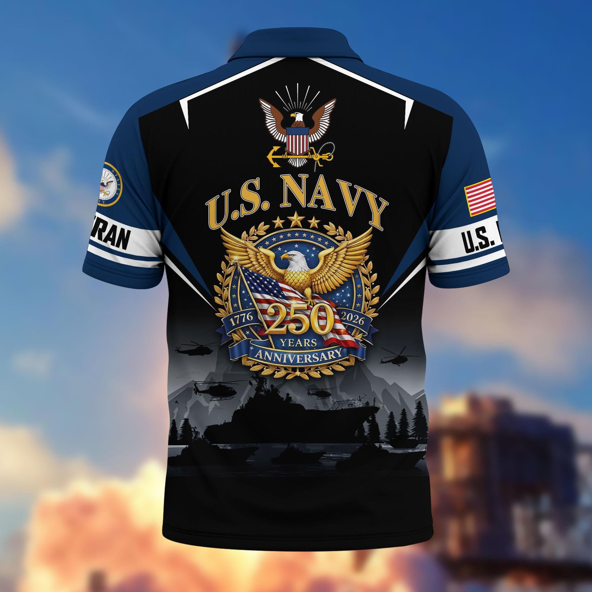Premium America 250th Anniversary US Veteran Polo Shirt, Gifts for U.S. Veterans, Gifts for Independence Day, Veterans Day