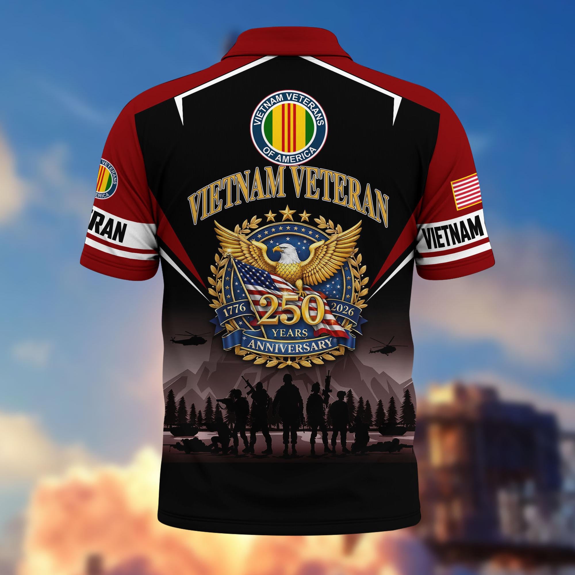 Premium America 250th Anniversary US Veteran Polo Shirt, Gifts for U.S. Veterans, Gifts for Independence Day, Veterans Day