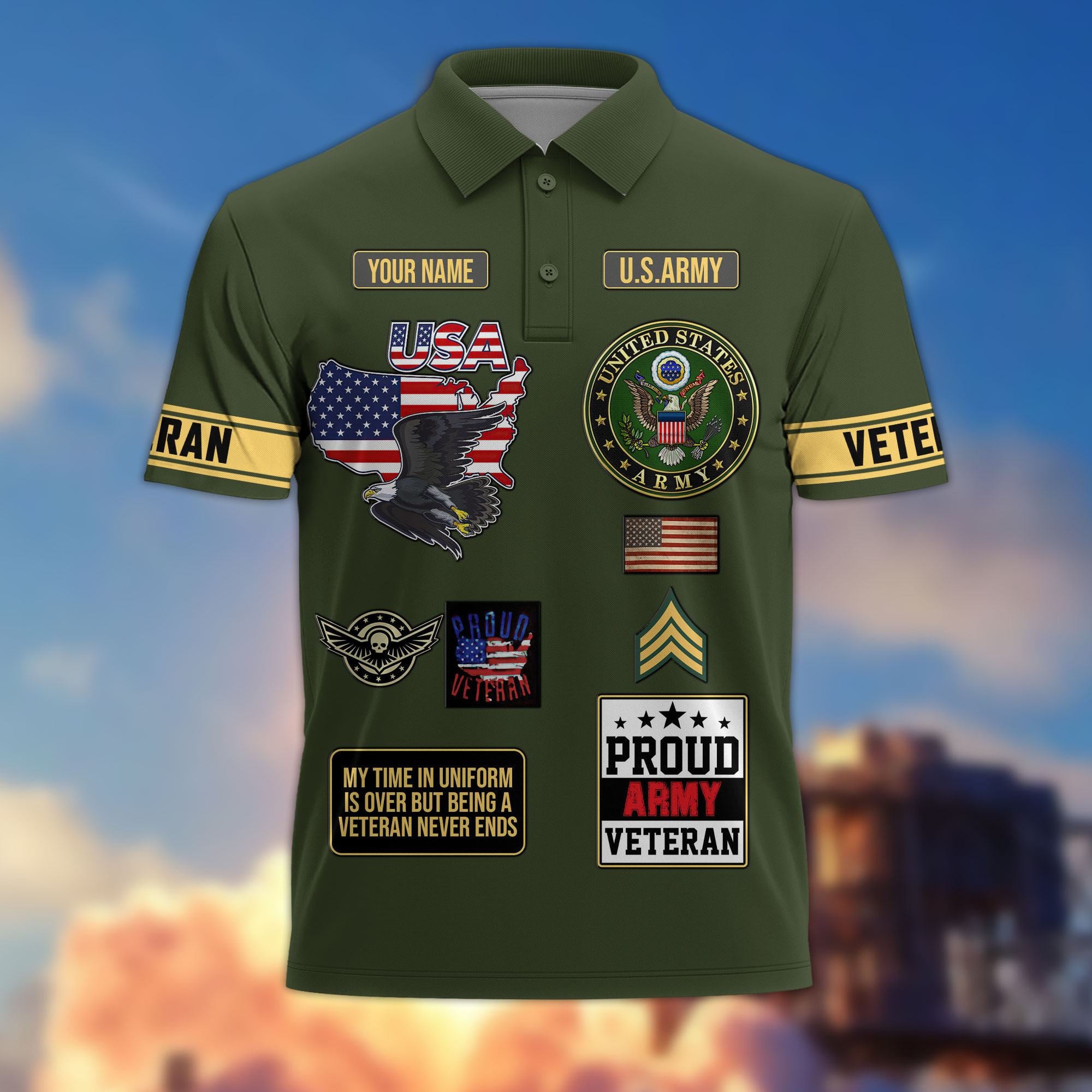 Premium US Veterans Custom Polo Shirt, Gifts For US Veterans, Gifts For Father's Day, Veterans Day.