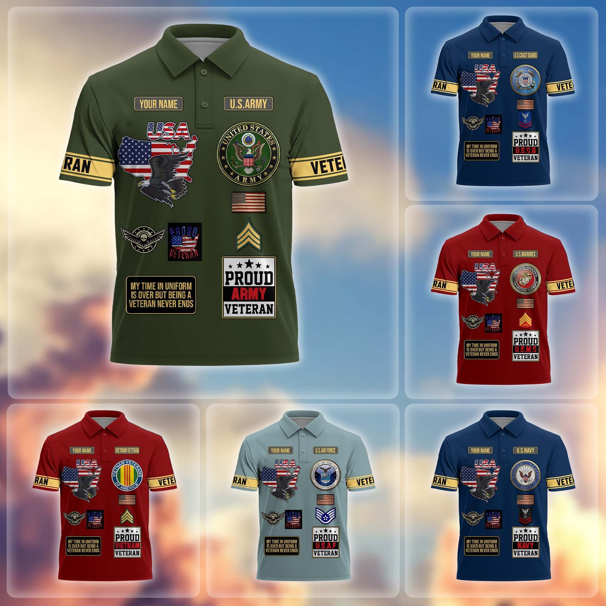 Premium US Veterans Custom Polo Shirt, Gifts For US Veterans, Gifts For Father's Day, Veterans Day.
