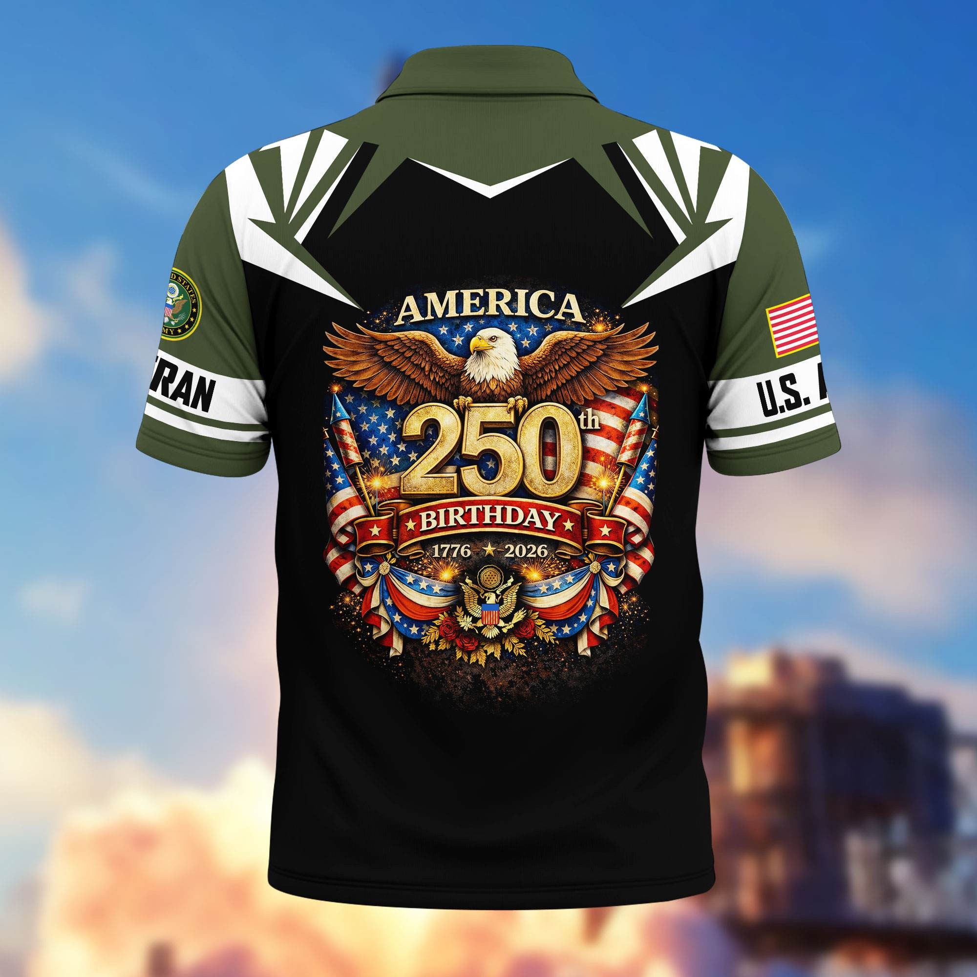 Premium America 250th Anniversary US Veteran Polo Shirt, Gifts for U.S. Veterans, Gifts for Independence Day, Veterans Day