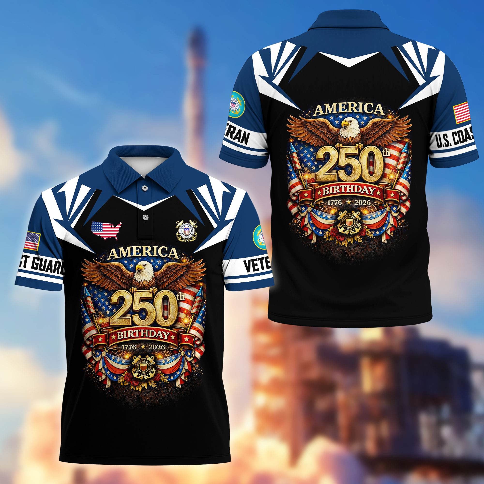 Premium America 250th Anniversary US Veteran Polo Shirt, Gifts for U.S. Veterans, Gifts for Independence Day, Veterans Day