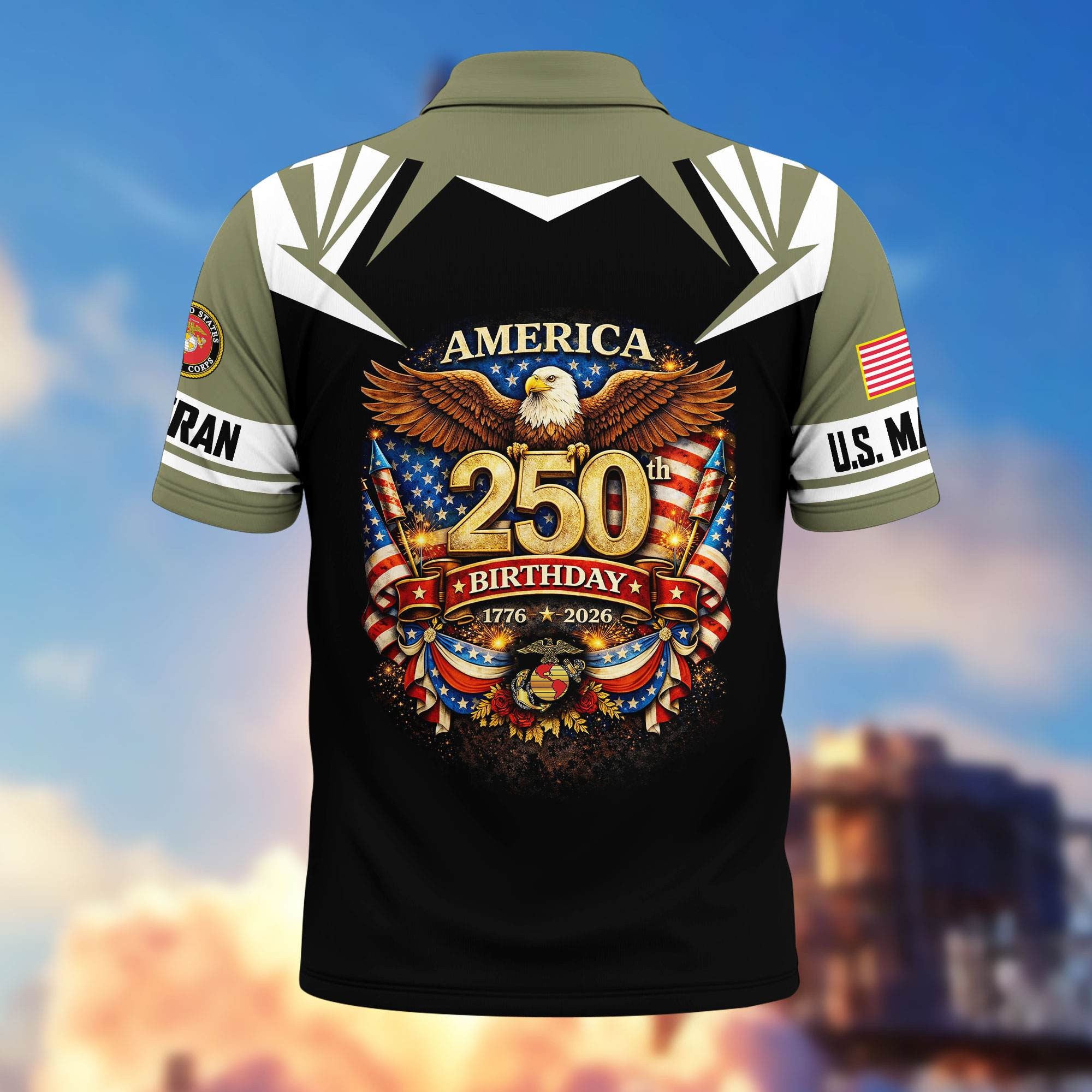Premium America 250th Anniversary US Veteran Polo Shirt, Gifts for U.S. Veterans, Gifts for Independence Day, Veterans Day