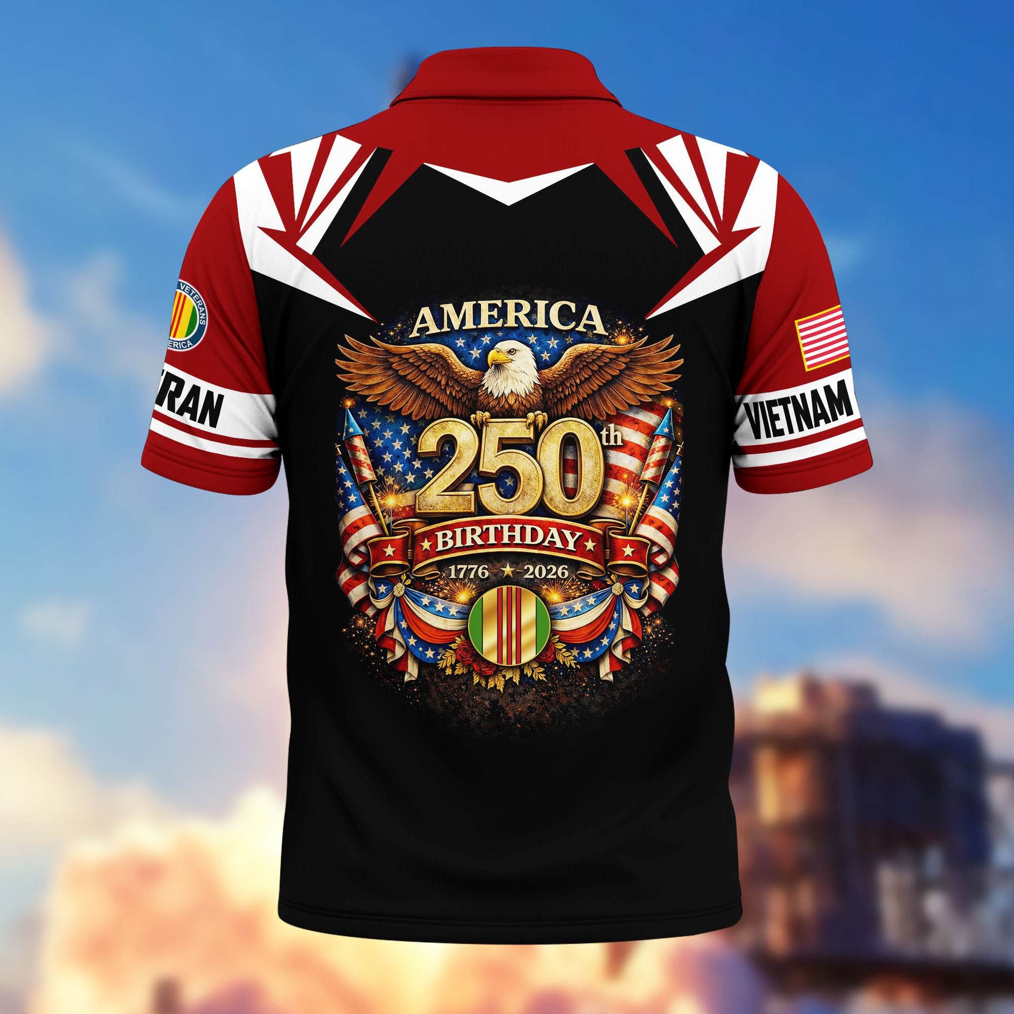 Premium America 250th Anniversary US Veteran Polo Shirt, Gifts for U.S. Veterans, Gifts for Independence Day, Veterans Day