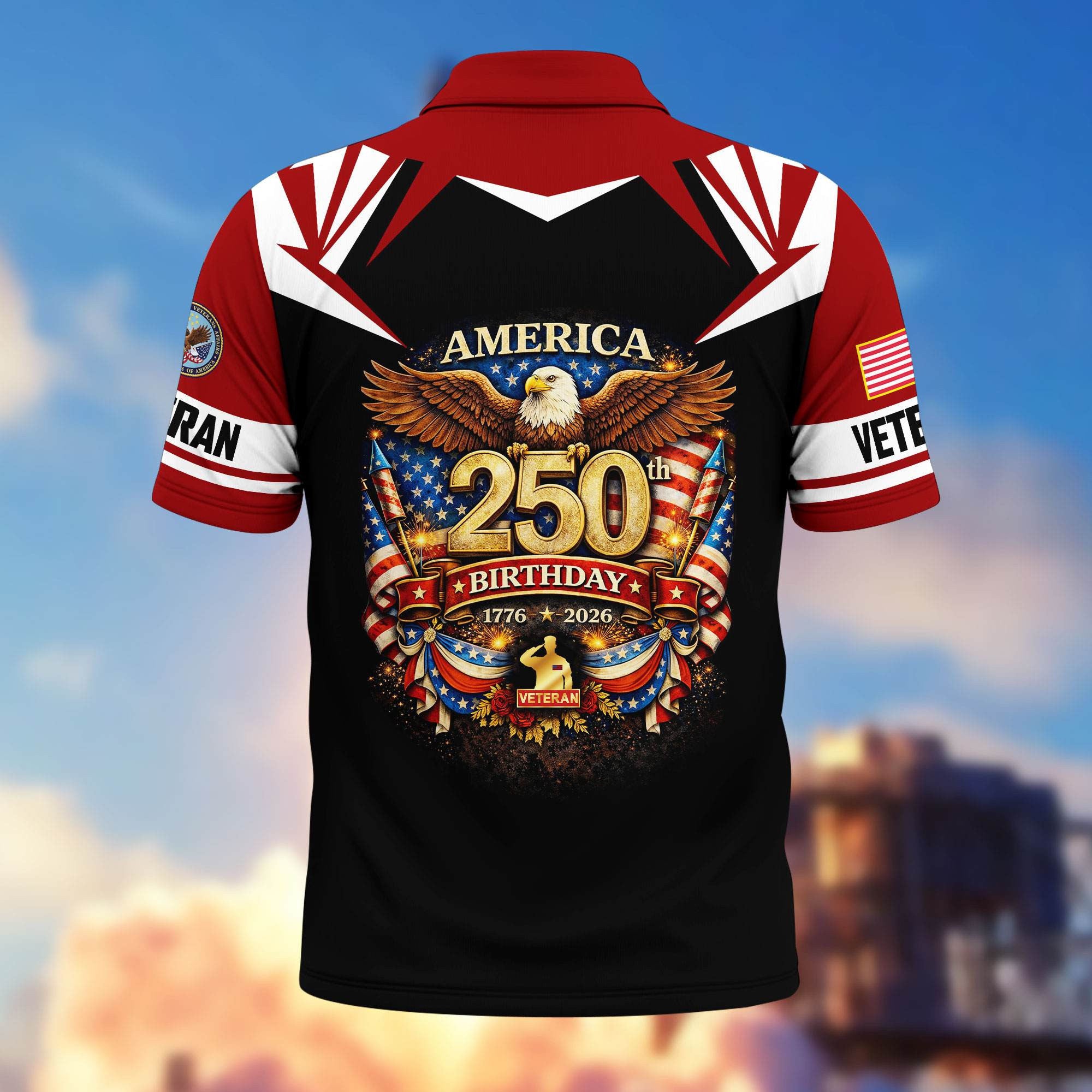 Premium America 250th Anniversary US Veteran Polo Shirt, Gifts for U.S. Veterans, Gifts for Independence Day, Veterans Day