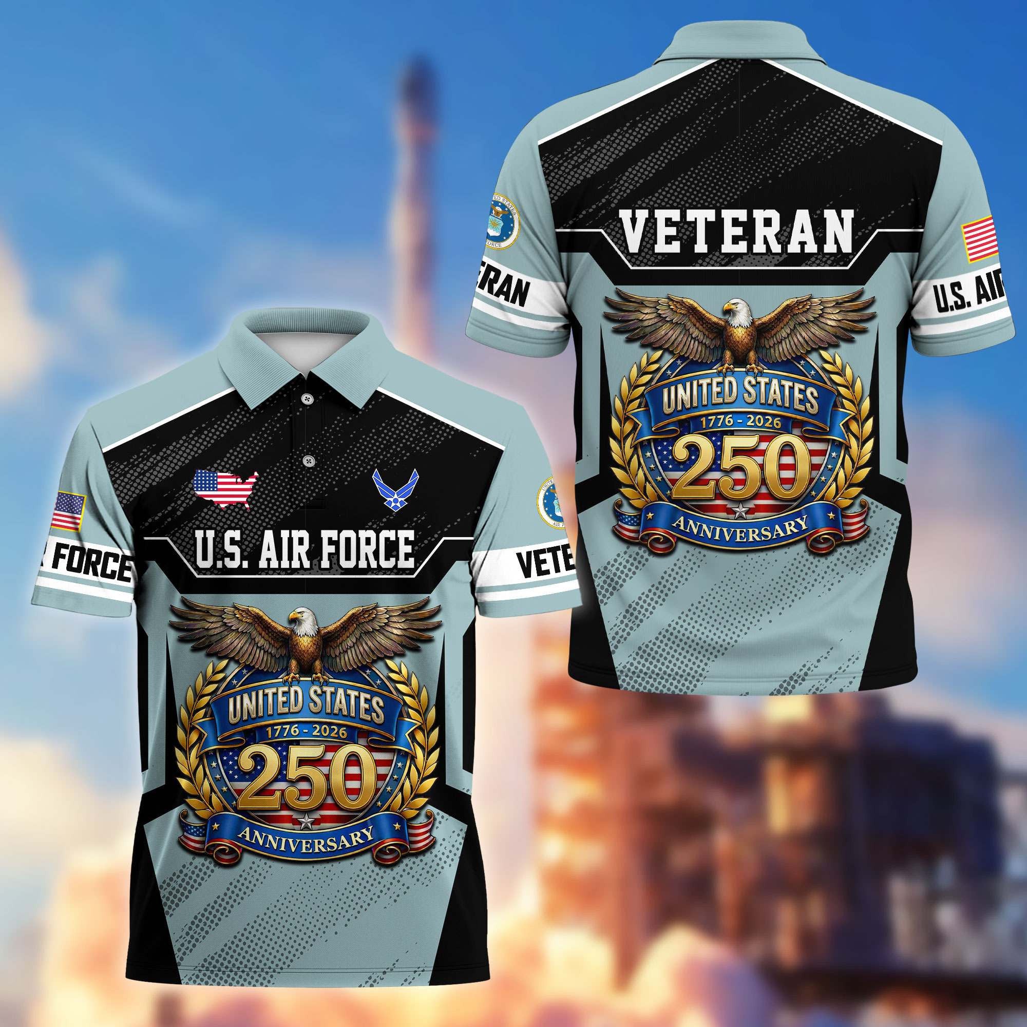 Premium America 250th Anniversary US Veteran Polo Shirt, Gifts for U.S. Veterans, Gifts for Independence Day, Veterans Day