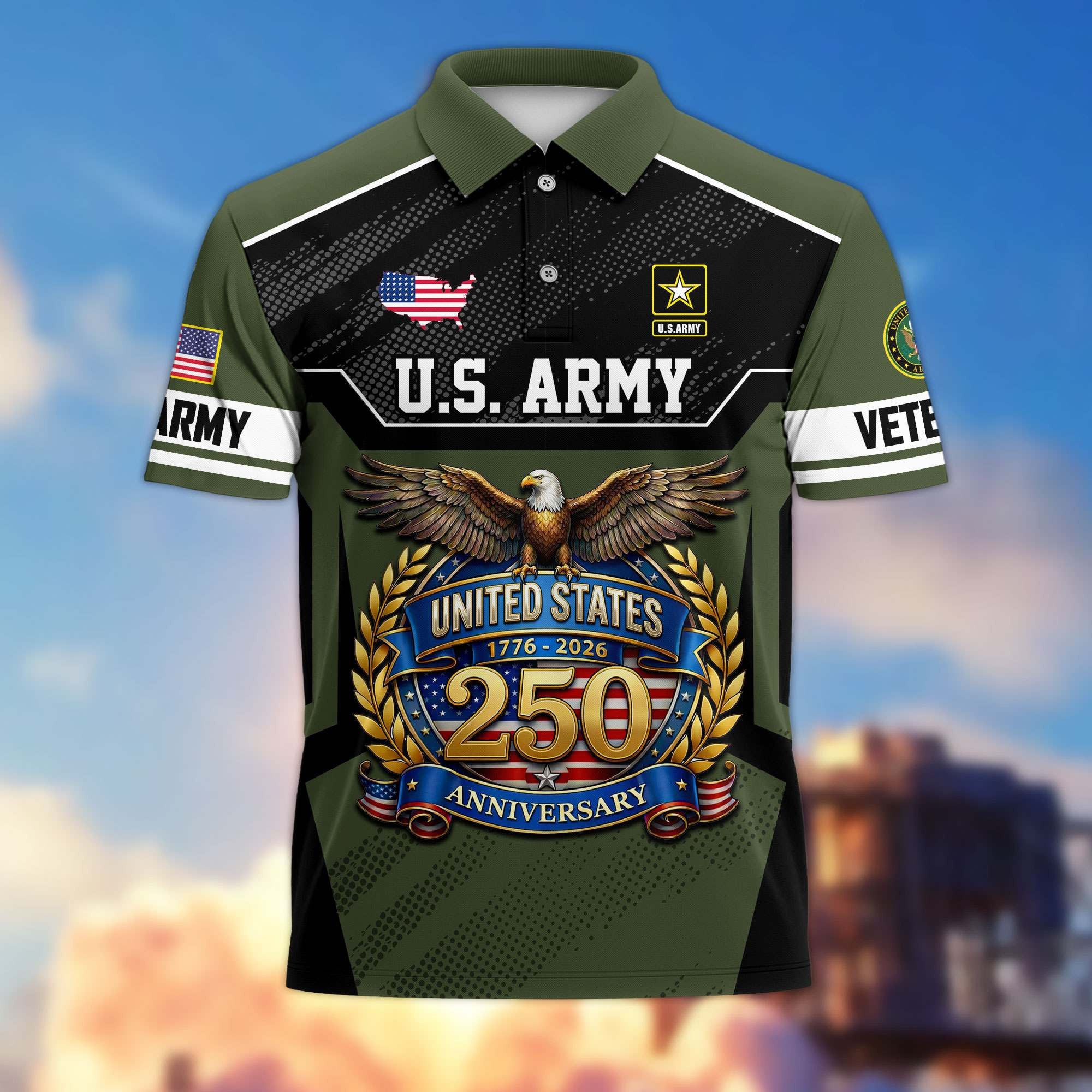 Premium America 250th Anniversary US Veteran Polo Shirt, Gifts for U.S. Veterans, Gifts for Independence Day, Veterans Day
