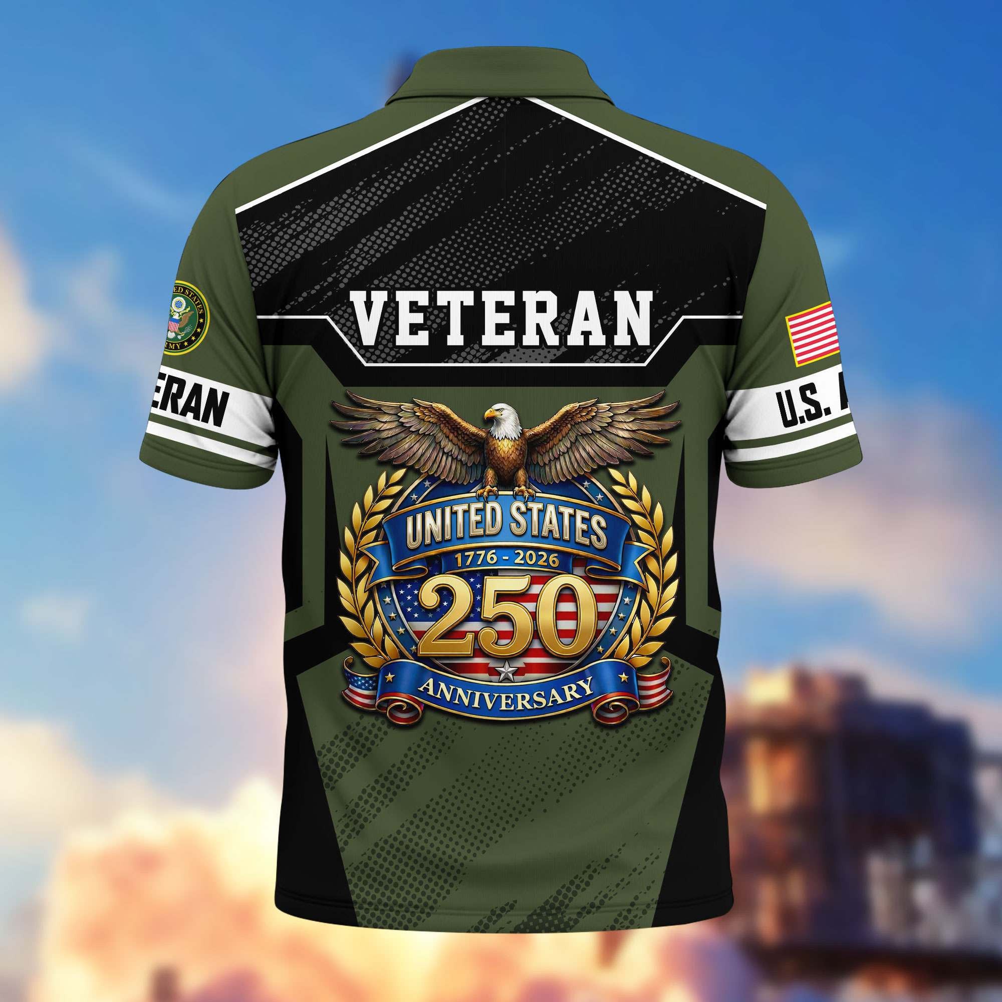 Premium America 250th Anniversary US Veteran Polo Shirt, Gifts for U.S. Veterans, Gifts for Independence Day, Veterans Day