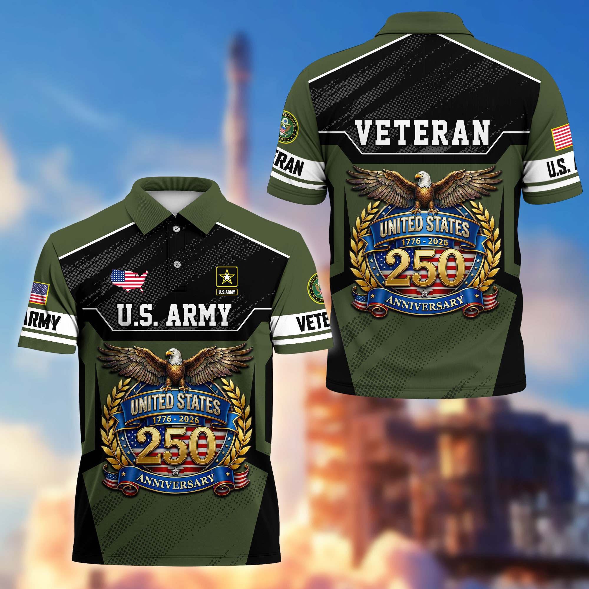 Premium America 250th Anniversary US Veteran Polo Shirt, Gifts for U.S. Veterans, Gifts for Independence Day, Veterans Day
