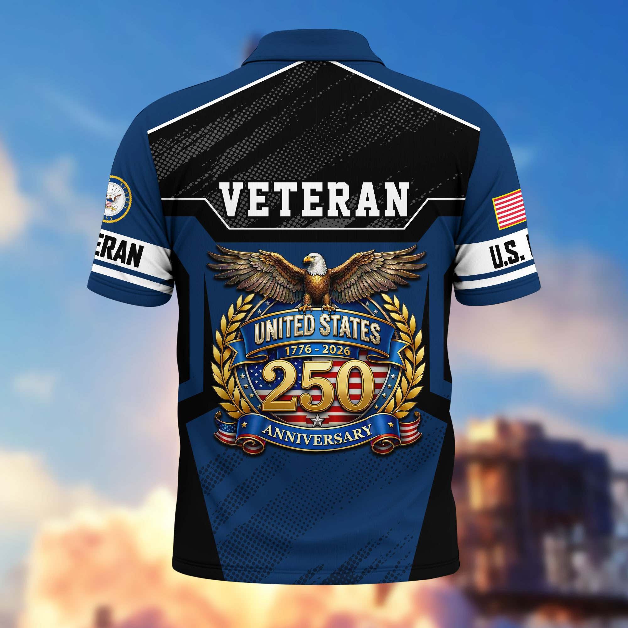 Premium America 250th Anniversary US Veteran Polo Shirt, Gifts for U.S. Veterans, Gifts for Independence Day, Veterans Day