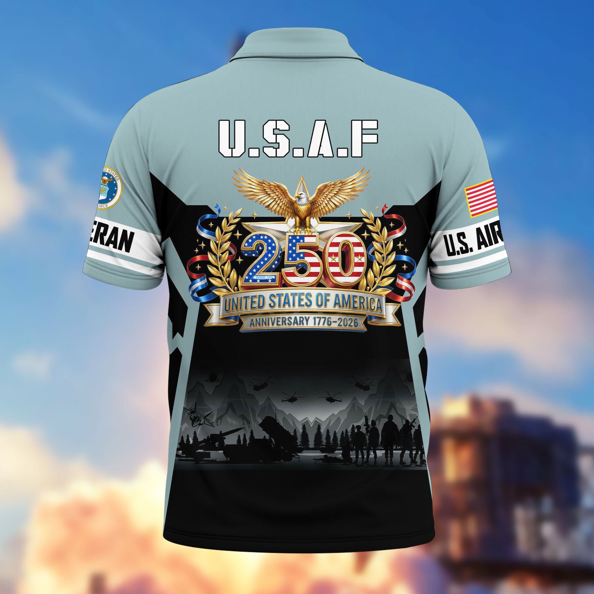 Premium America 250th Anniversary US Veteran Polo Shirt, Gifts for U.S. Veterans, Gifts for Independence Day, Veterans Day