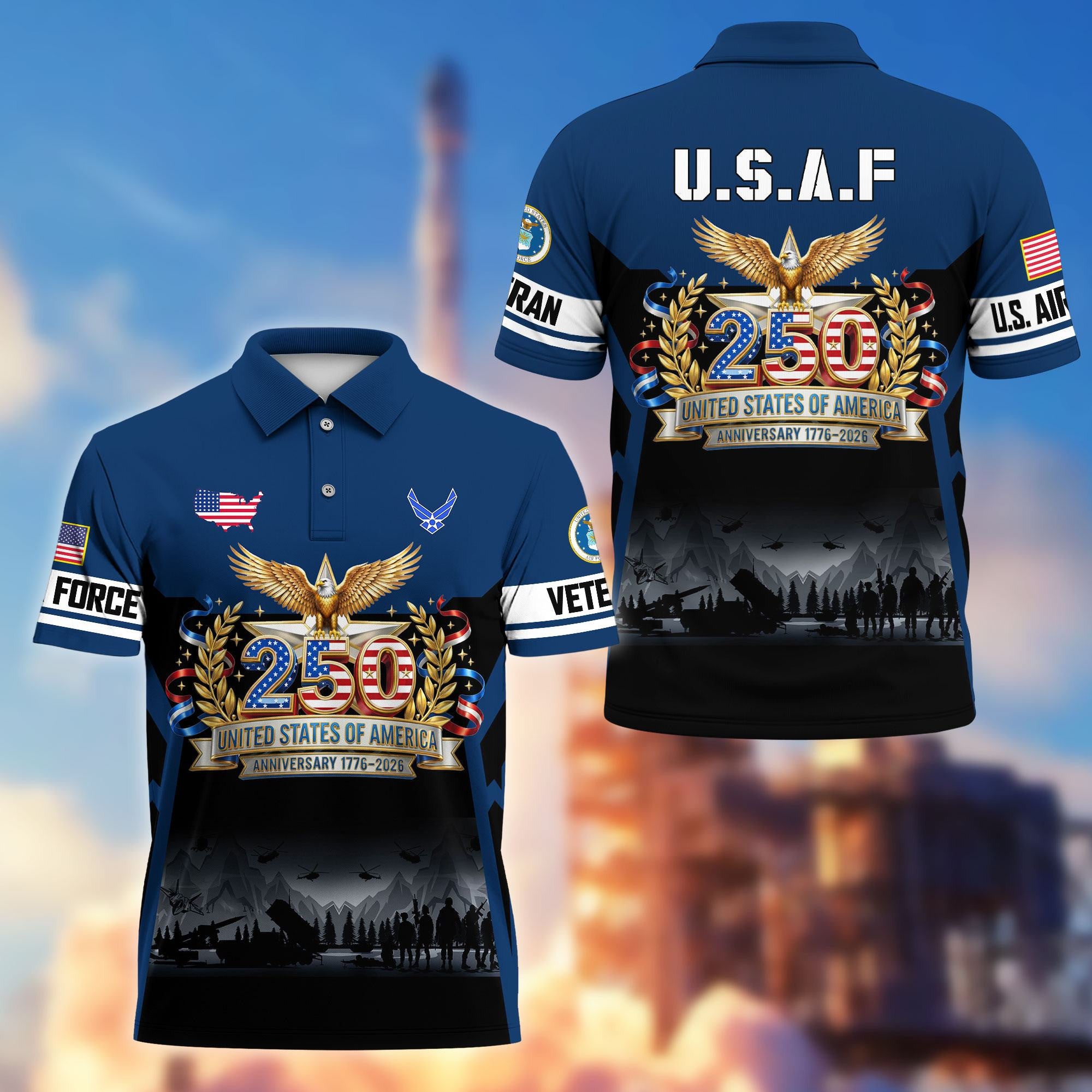 Premium America 250th Anniversary US Veteran Polo Shirt, Gifts for U.S. Veterans, Gifts for Independence Day, Veterans Day