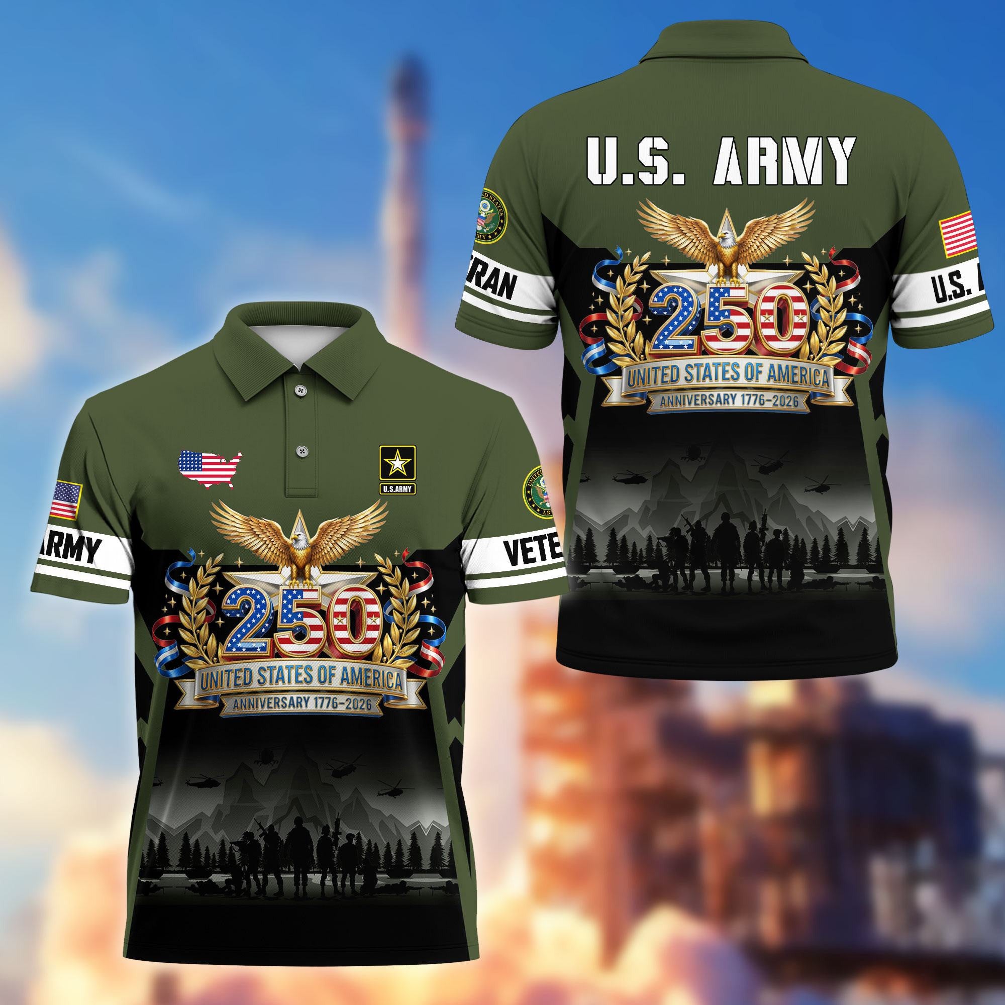 Premium America 250th Anniversary US Veteran Polo Shirt, Gifts for U.S. Veterans, Gifts for Independence Day, Veterans Day