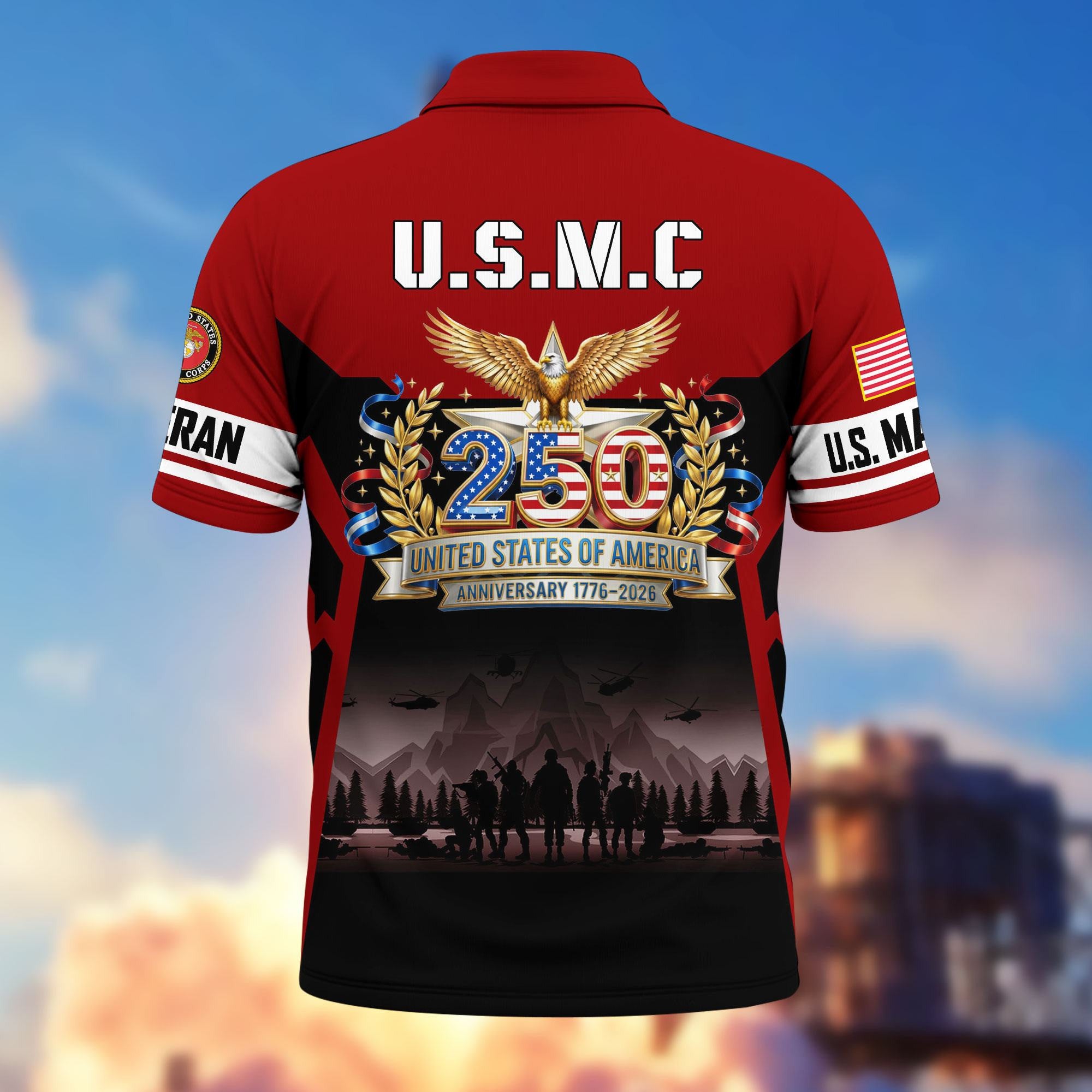 Premium America 250th Anniversary US Veteran Polo Shirt, Gifts for U.S. Veterans, Gifts for Independence Day, Veterans Day