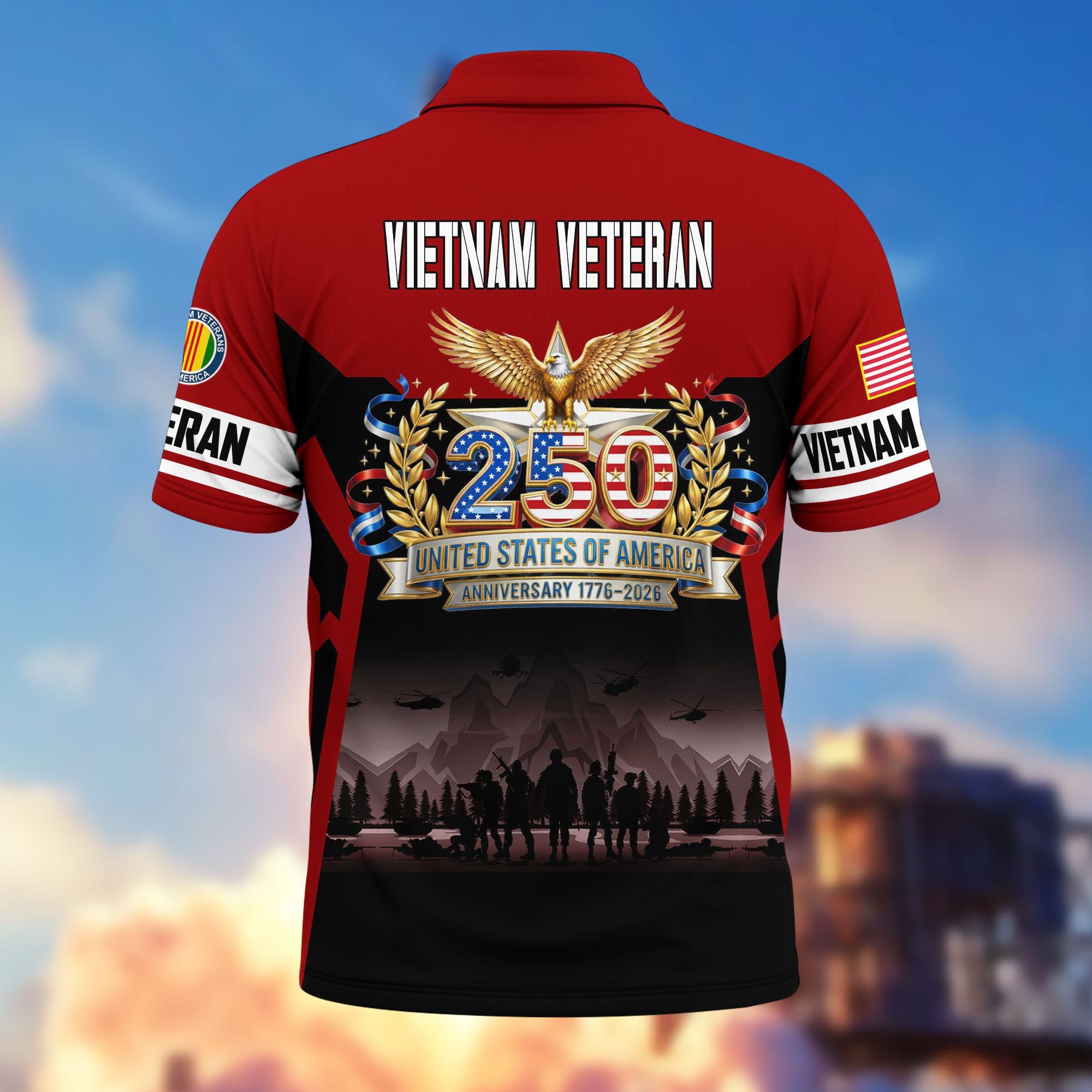 Premium America 250th Anniversary US Veteran Polo Shirt, Gifts for U.S. Veterans, Gifts for Independence Day, Veterans Day