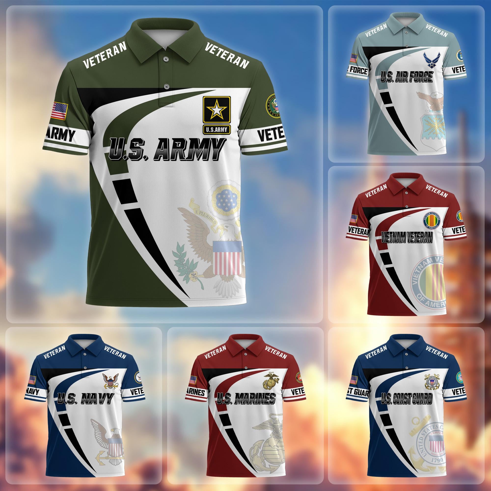 Premium US Veterans Polo Shirt, Gifts For US Veterans, Gifts On Father's Day, Veterans Day.